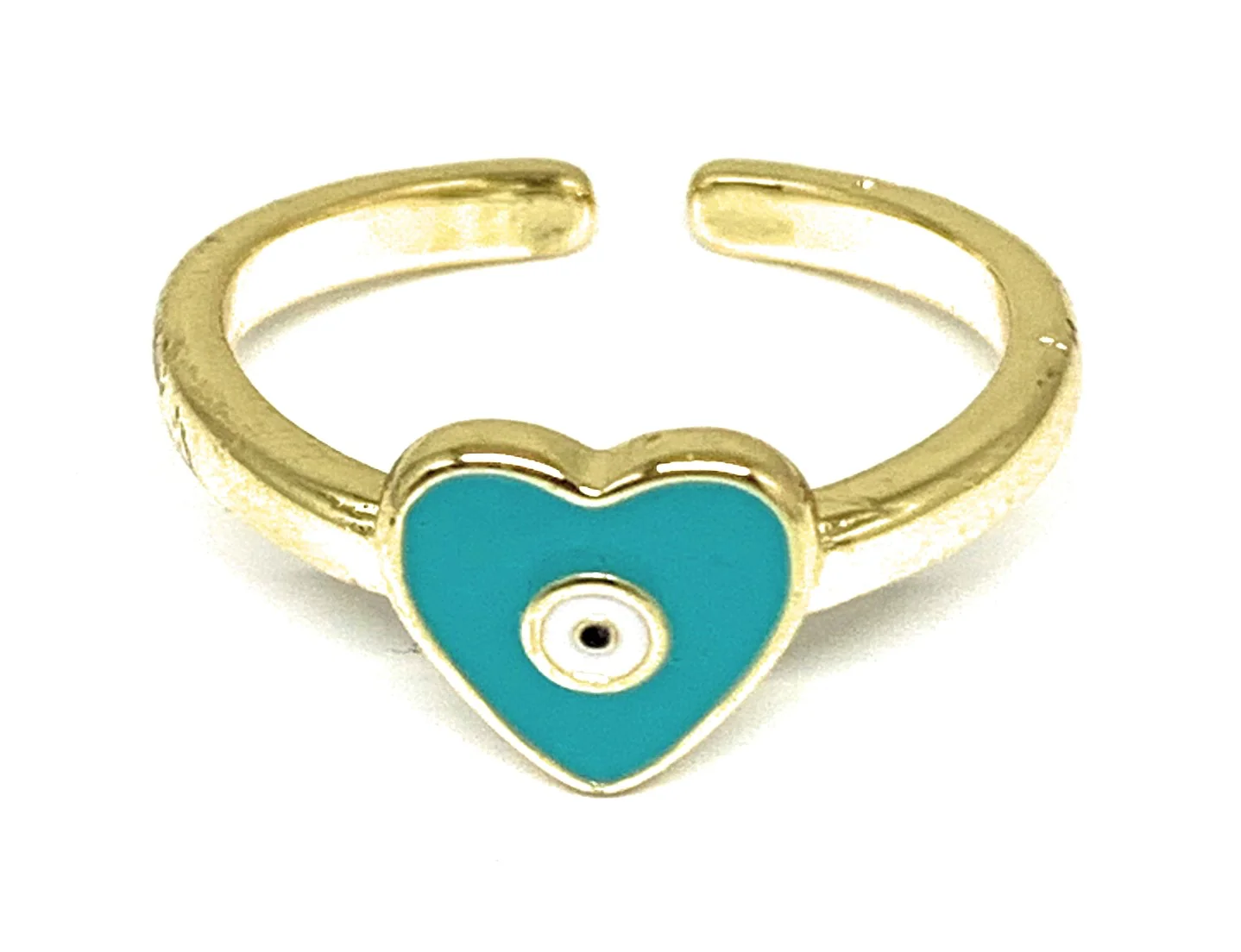 Gold Plated Evil Eye Heart Adjustable Ring Anillo (WHITE, LIGHT BLUE, DARK BLUE, TURQUOISE) - Image 5