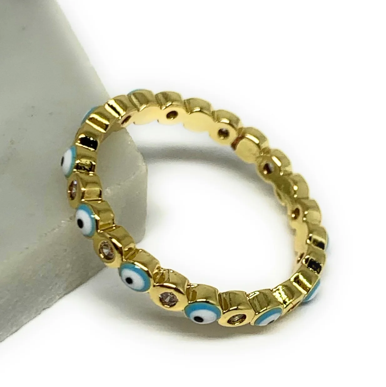 Gold Plated Evil Eye Mini Band Ring Anillo (RED, GREEN, LIGHT BLUE, DARK BLUE) - Image 2