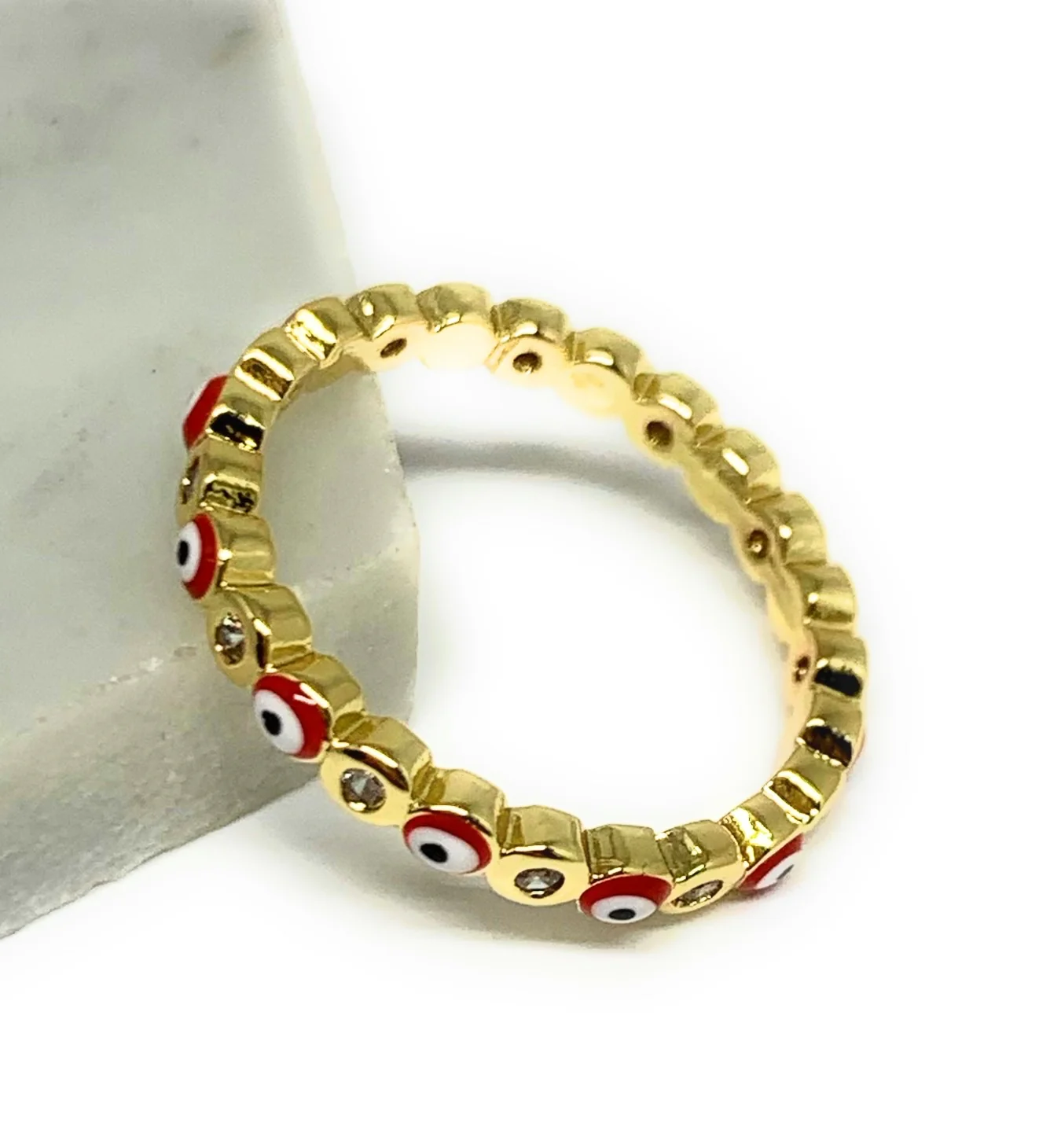 Gold Plated Evil Eye Mini Band Ring Anillo (RED, GREEN, LIGHT BLUE, DARK BLUE) - Image 3