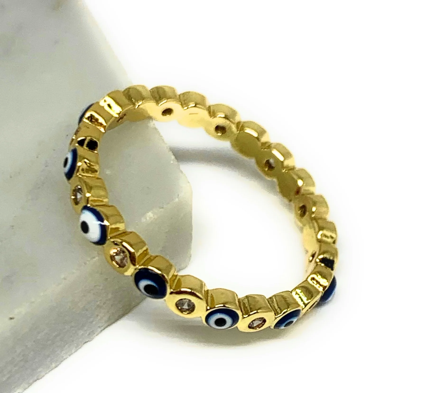 Gold Plated Evil Eye Mini Band Ring Anillo (RED, GREEN, LIGHT BLUE, DARK BLUE) - Image 4