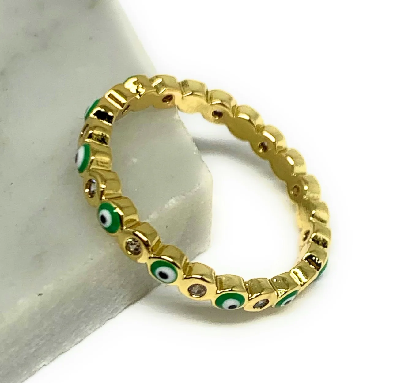 Gold Plated Evil Eye Mini Band Ring Anillo (RED, GREEN, LIGHT BLUE, DARK BLUE) - Image 5