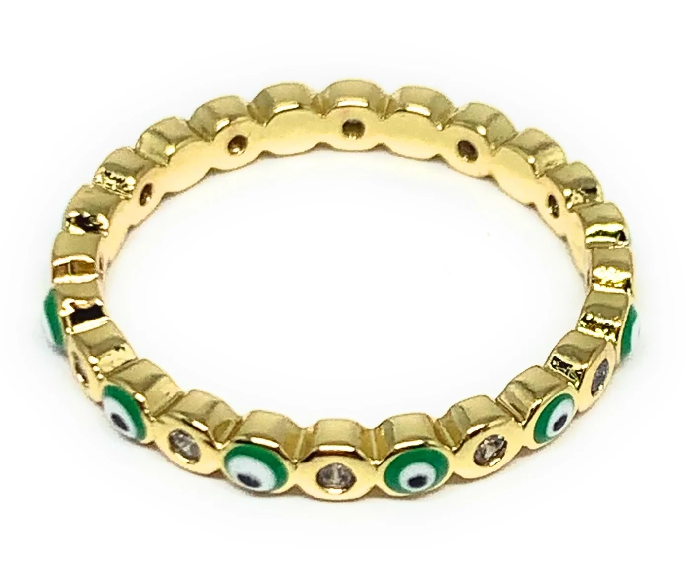 Gold Plated Evil Eye Mini Band Ring Anillo (RED, GREEN, LIGHT BLUE, DARK BLUE) - Image 7