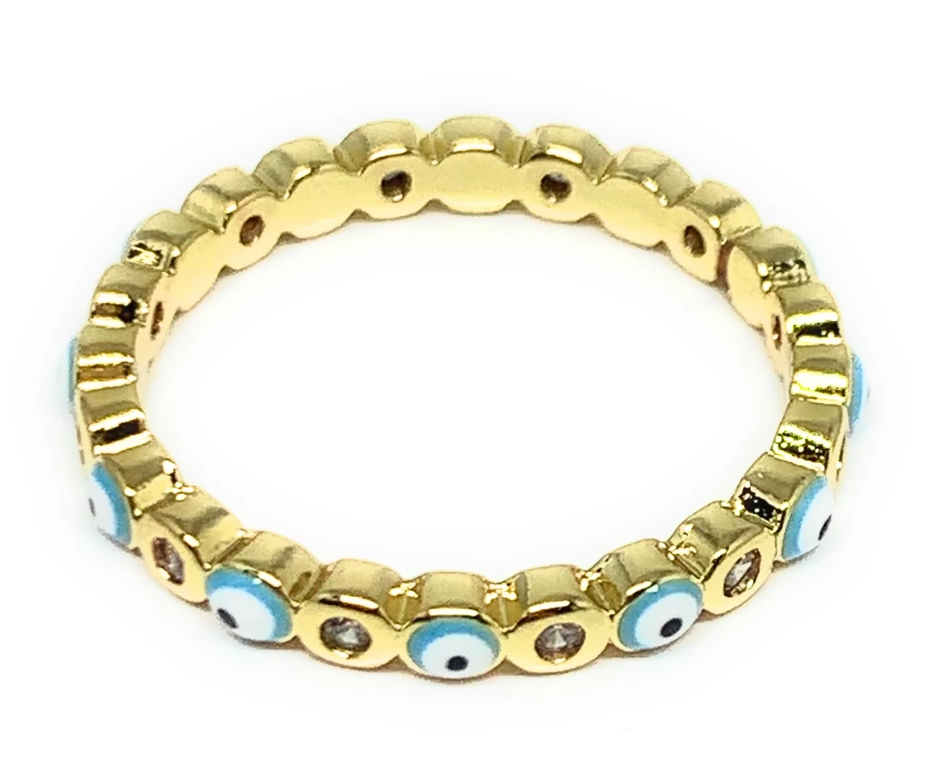 Gold Plated Evil Eye Mini Band Ring Anillo (RED, GREEN, LIGHT BLUE, DARK BLUE) - Image 8