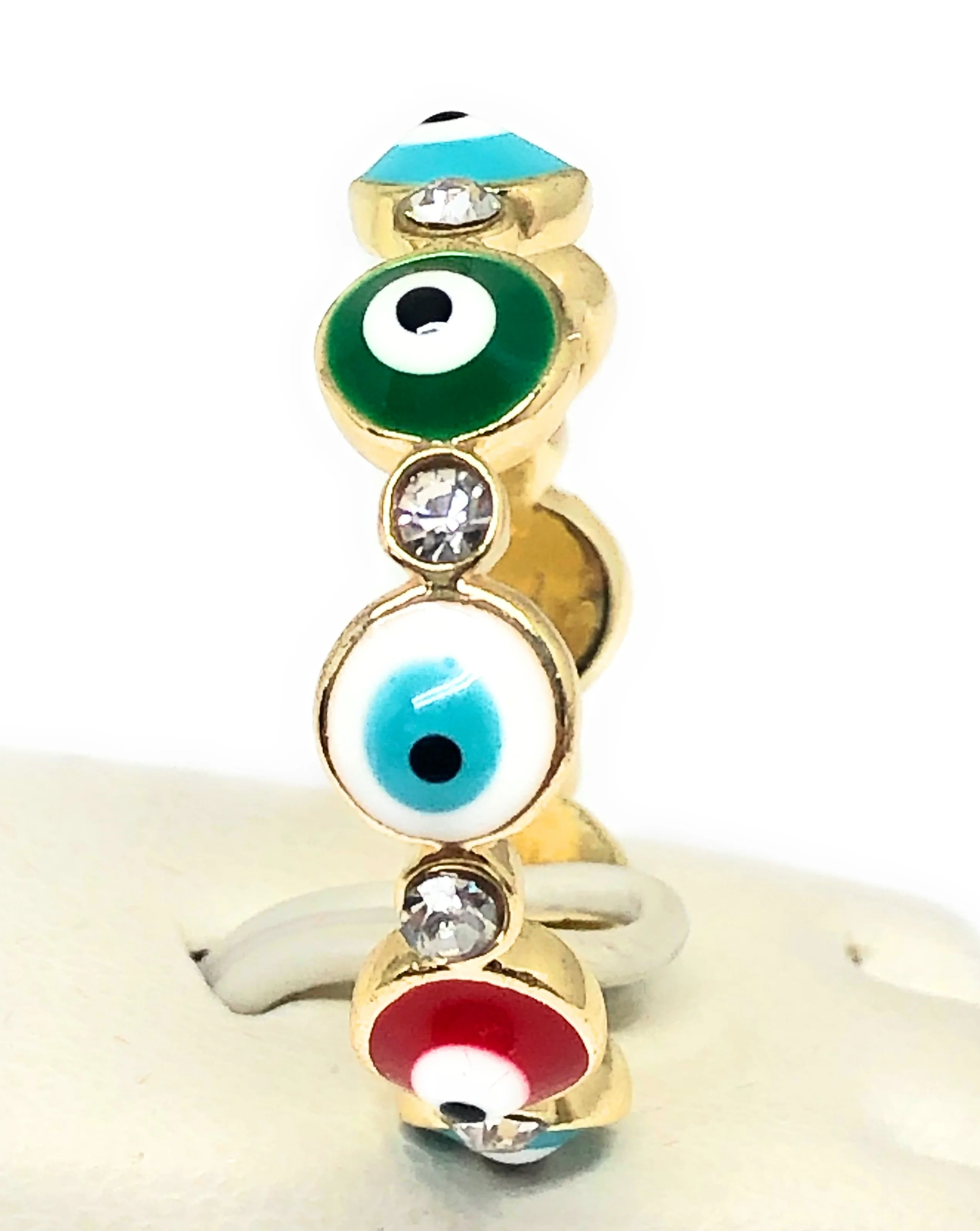 Gold Plated Evil Eye MULTI-COLOR Band Ring Anillo - Image 3