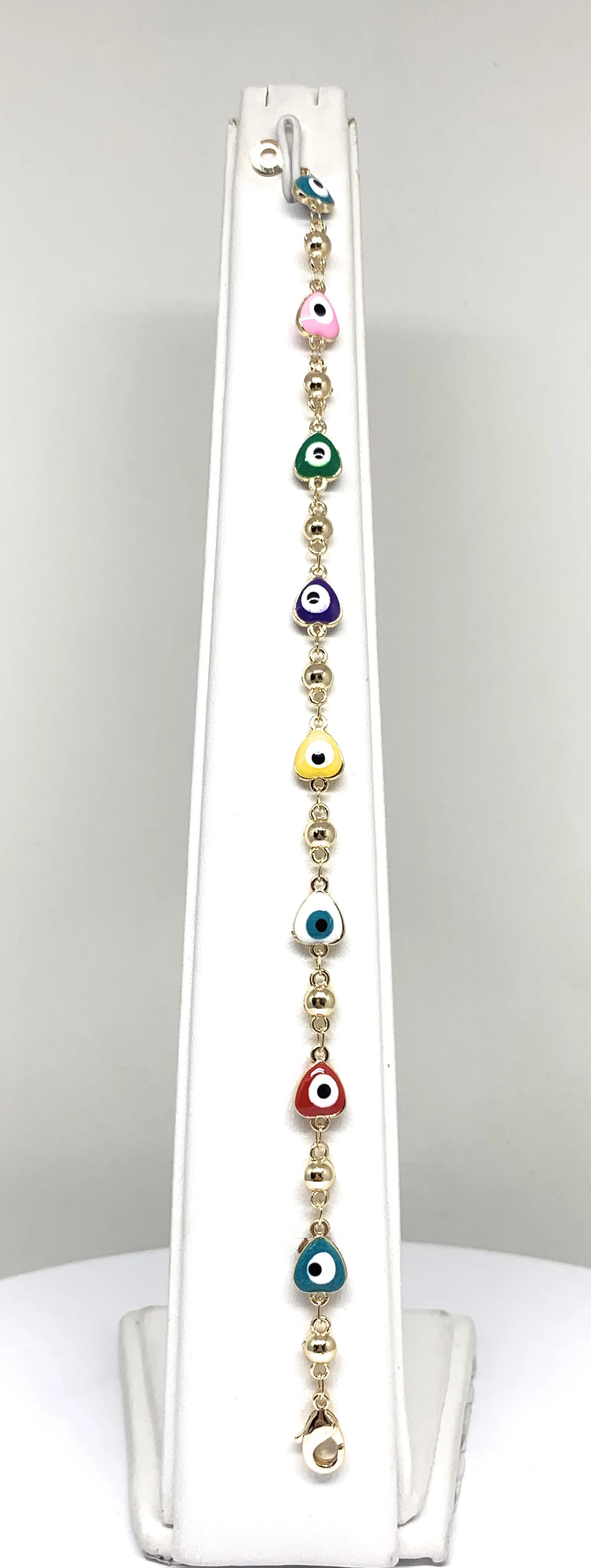 Gold Plated Evil Eye Multi-Color Bracelet 8.5 inch - Image 2