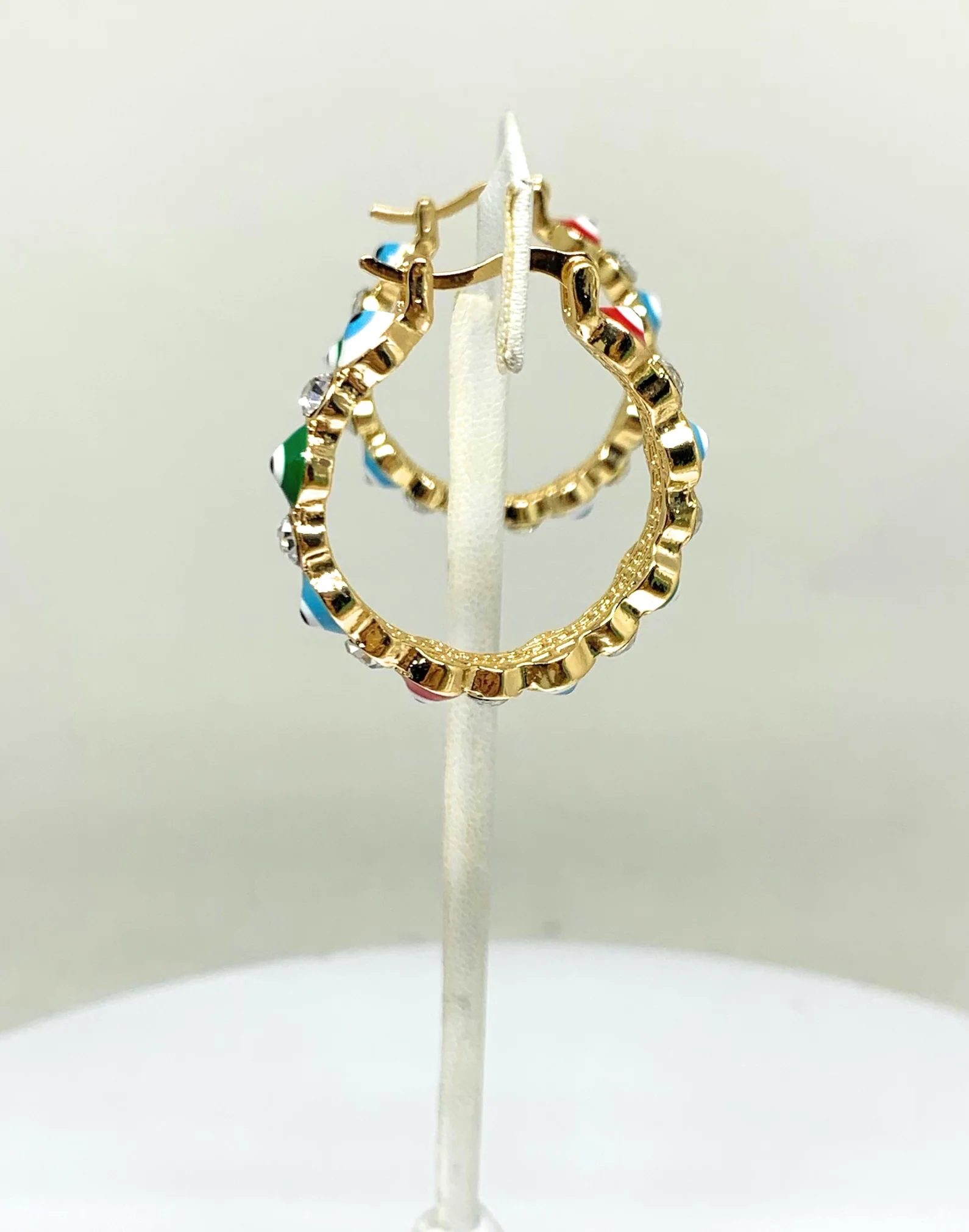 Gold Plated Evil Eye MULTI-COLOR Hoop Earrings Aretes Arracadas (1.25 INCH) - Image 6