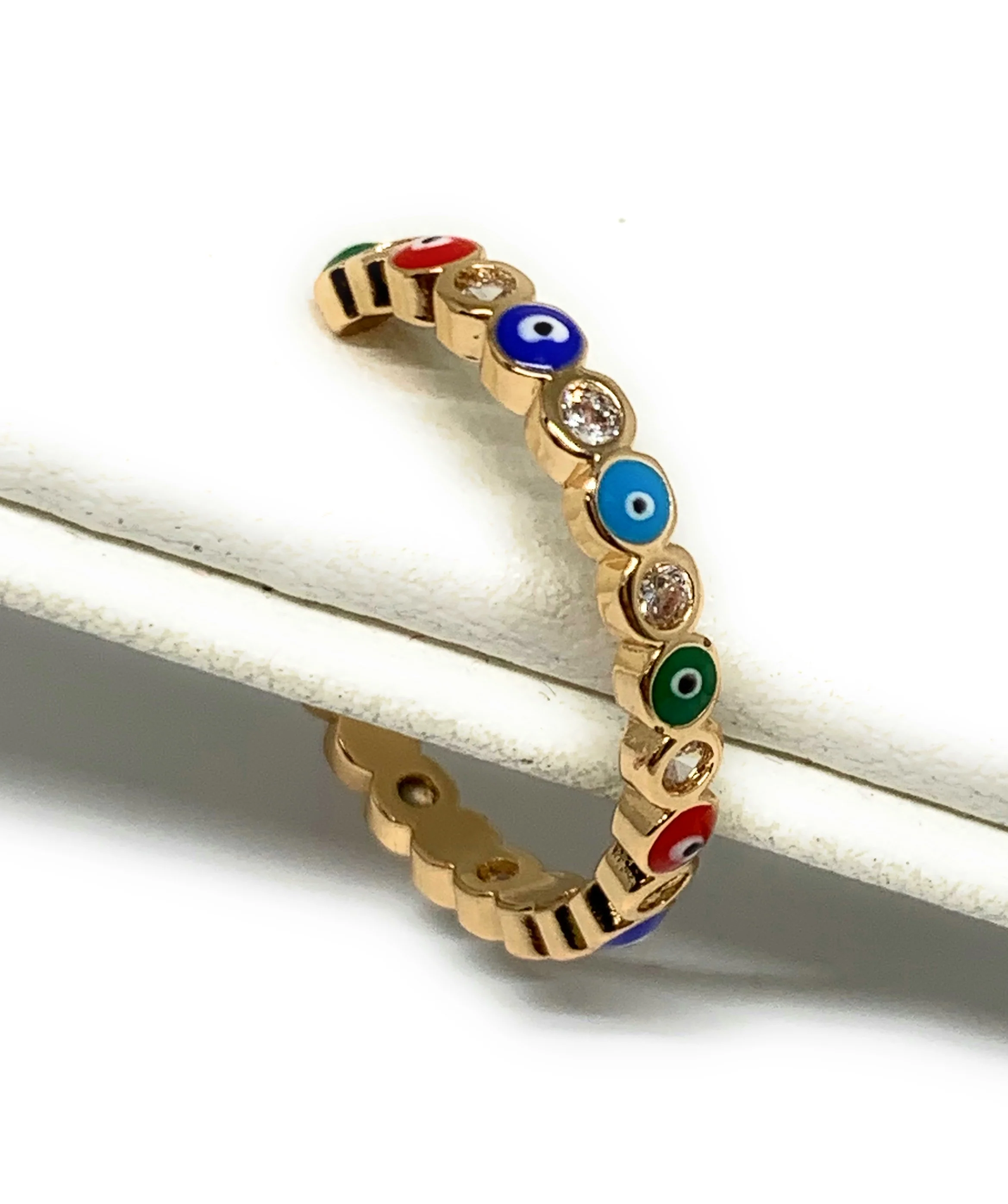 Gold Plated Evil Eye MULTI-COLOR Mini Band Adjustable Ring Anillo - Image 2