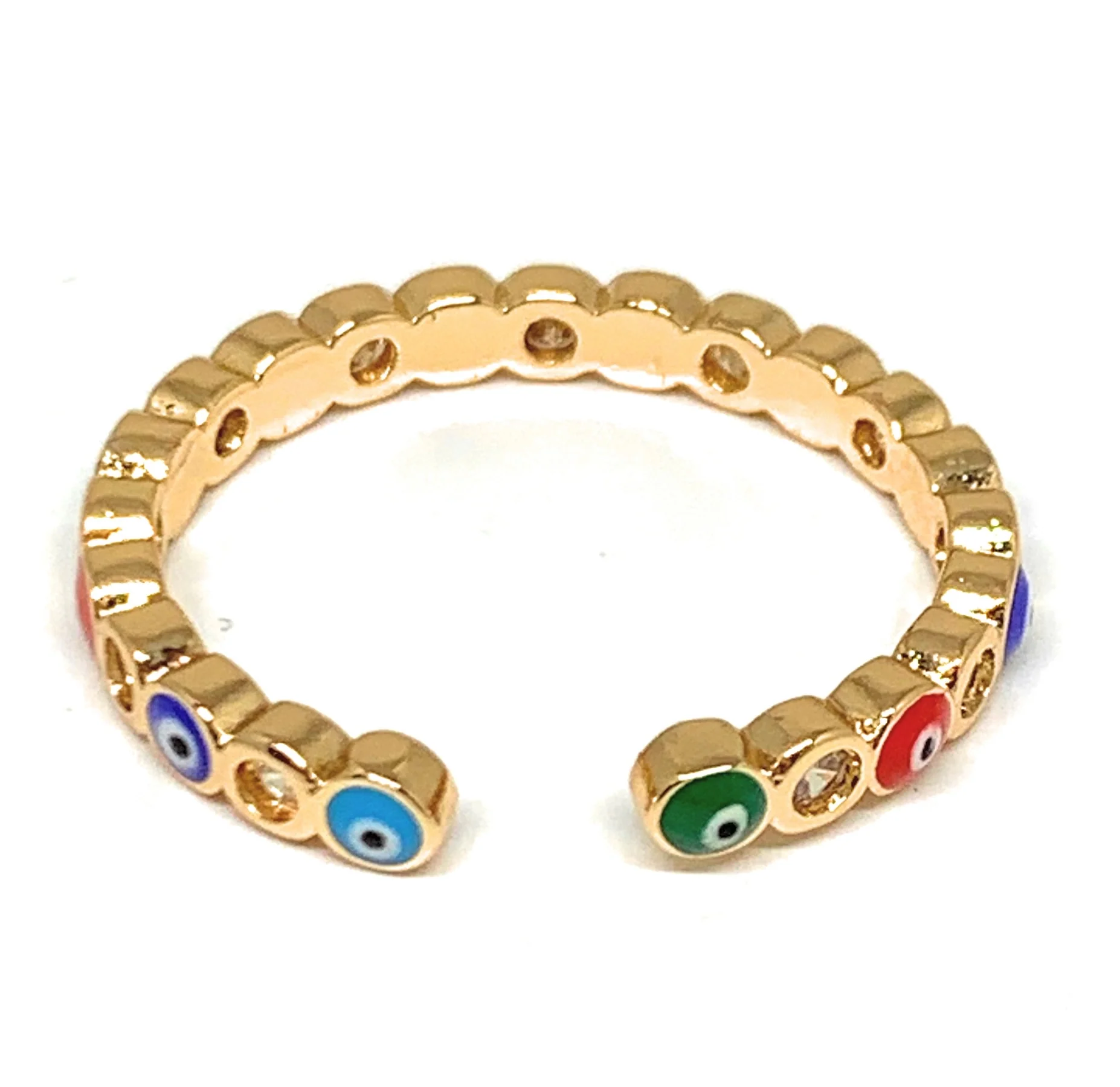 Gold Plated Evil Eye MULTI-COLOR Mini Band Adjustable Ring Anillo - Image 3