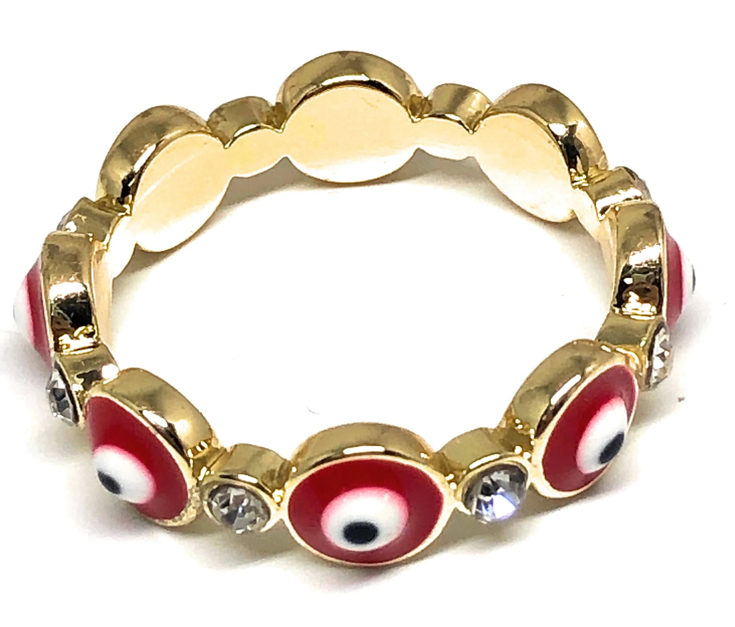 Gold Plated Evil Eye RED Band Ring Anillo