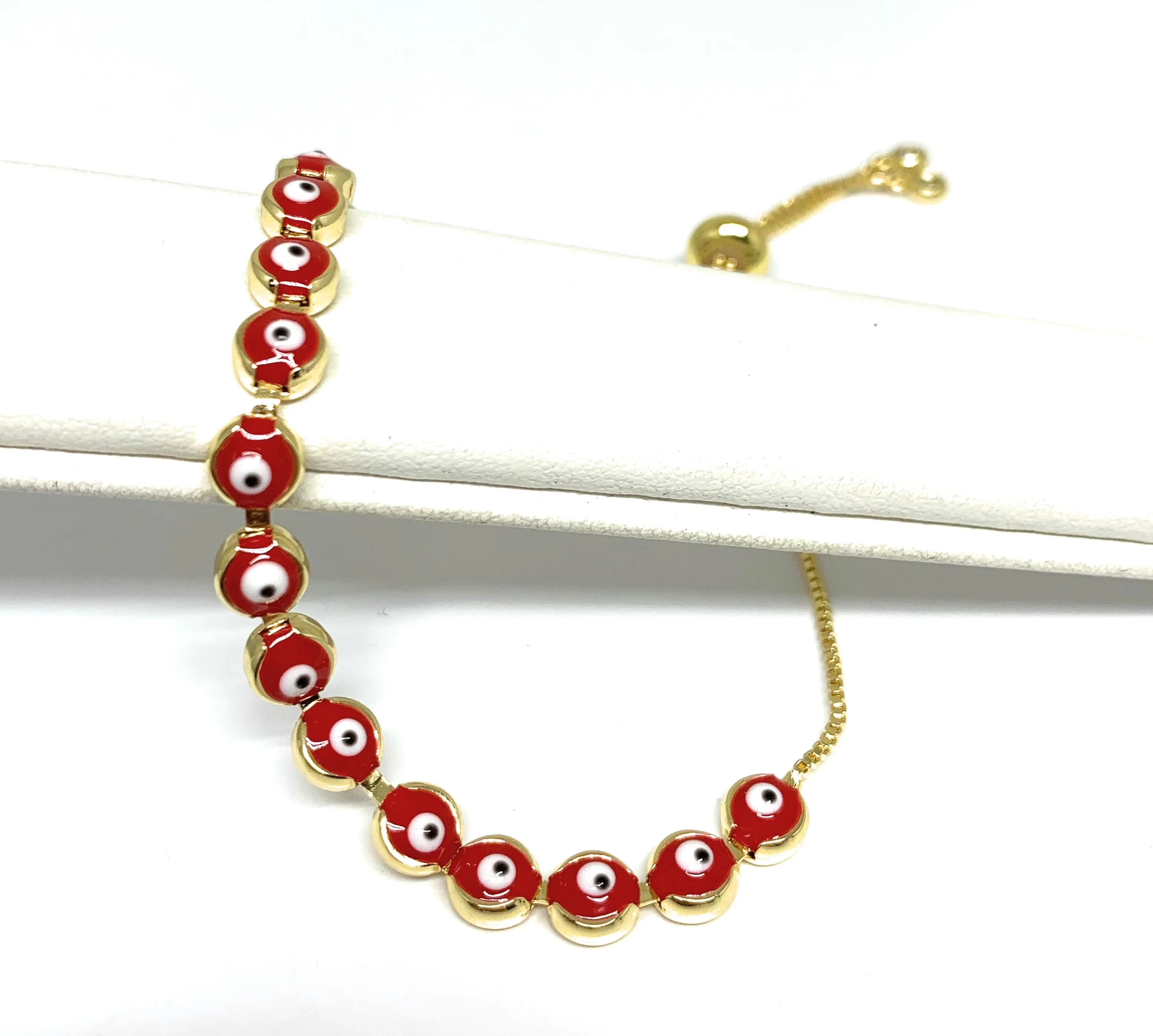 Gold Plated Evil Eye RED Bracelet 8-10 inch - Image 2