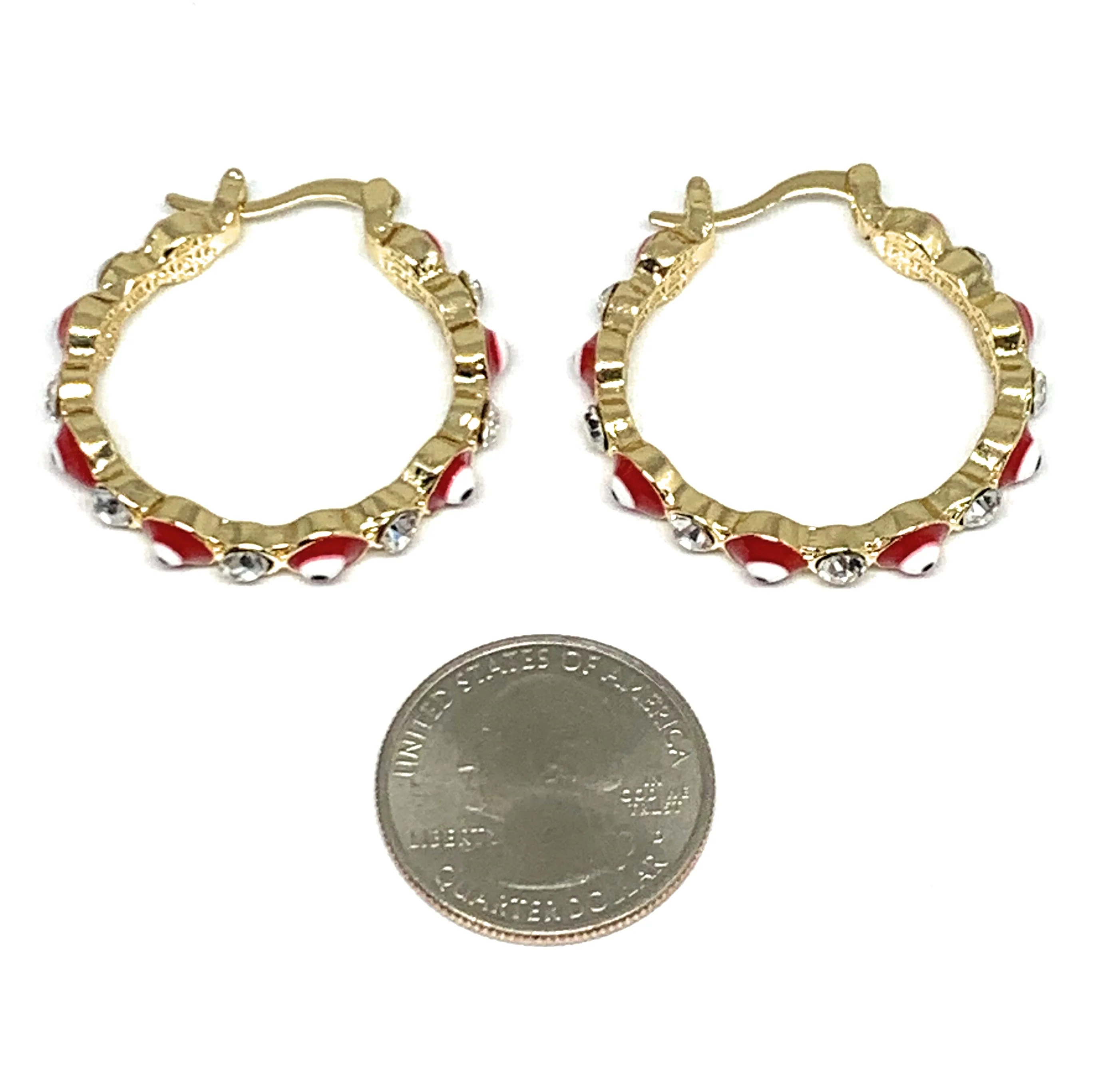 Gold Plated Evil Eye RED Hoop Earrings Aretes Arracadas (1.25 INCH) - Image 4