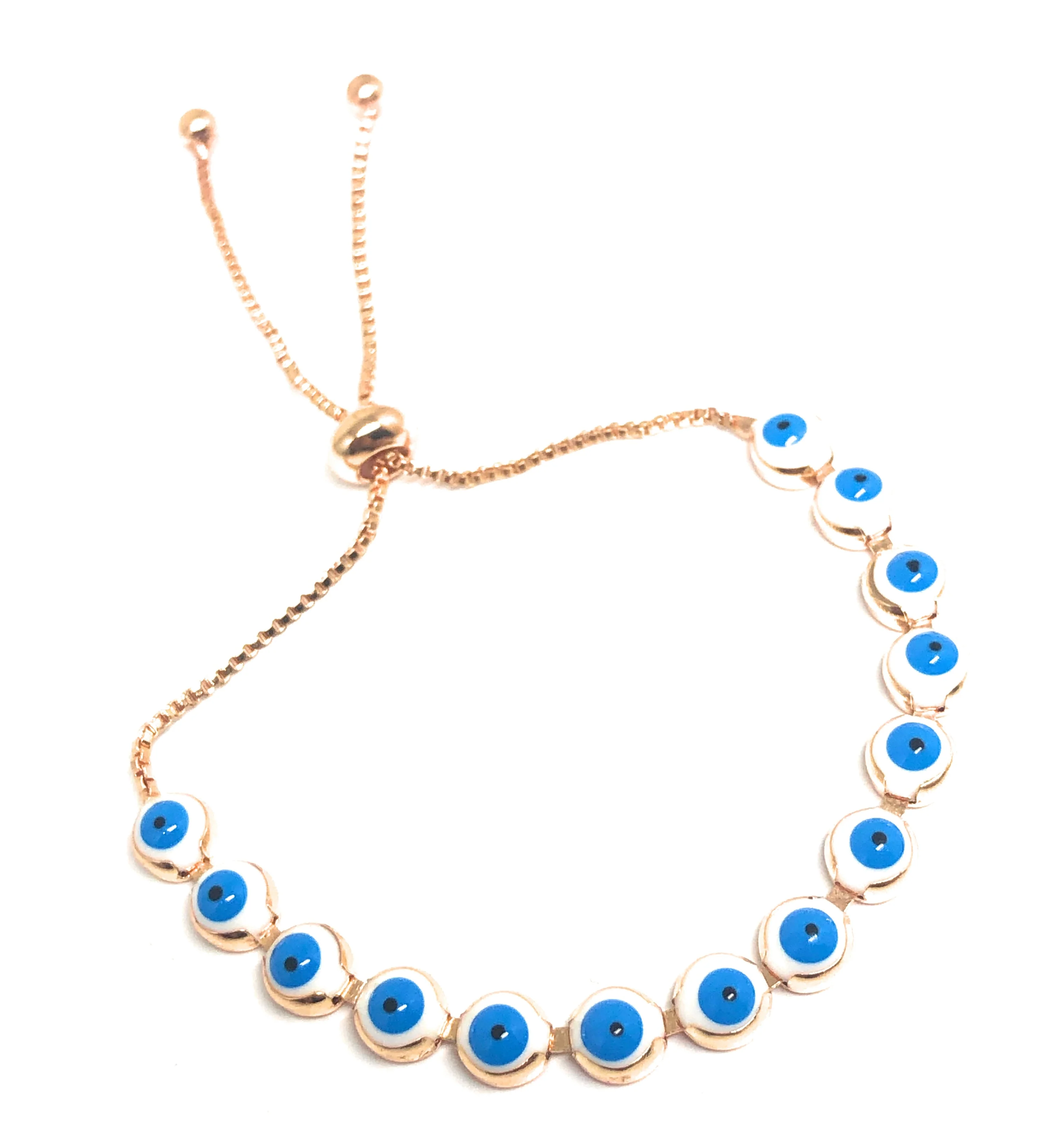 Gold Plated Evil Eye WHITE & BLUE Bracelet 8-10 inch - Image 4