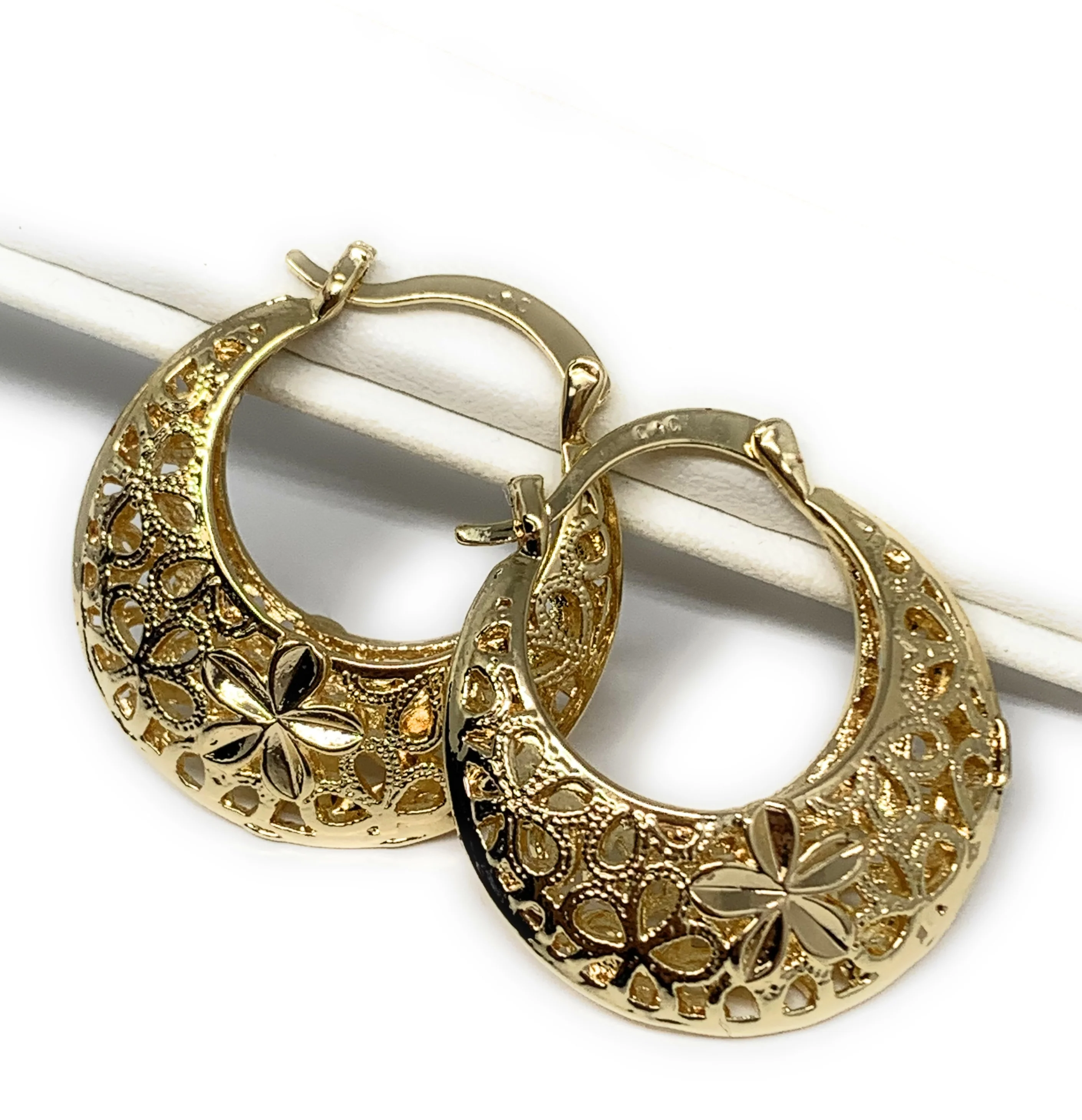 Gold Plated Filigrana Flower Basket Earrings Aretes Canasta Oro laminado - Image 3