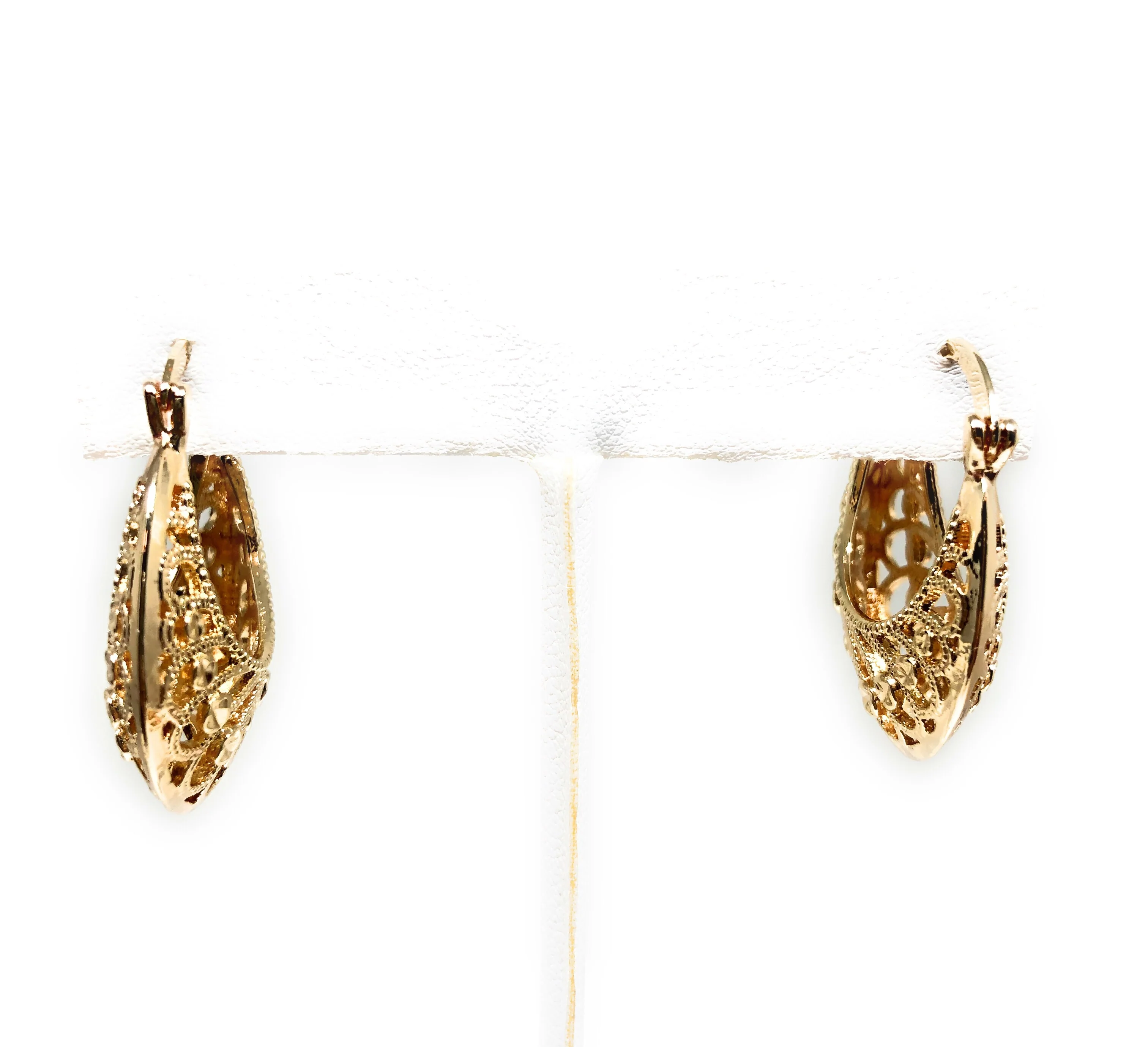 Gold Plated Filigrana Heart Basket Earrings Aretes Canasta Oro laminado - Image 3