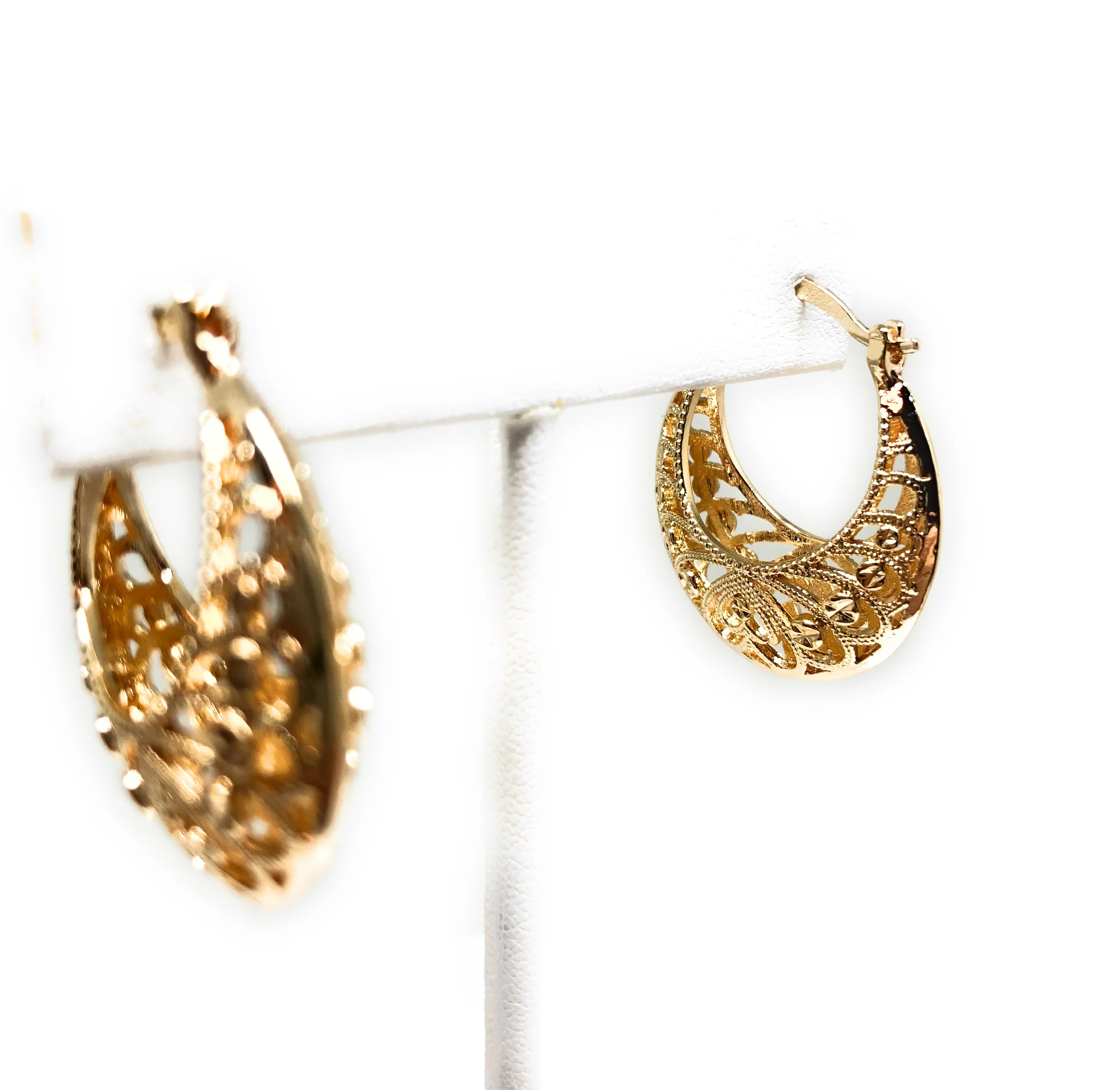Gold Plated Filigrana Heart Basket Earrings Aretes Canasta Oro laminado - Image 5