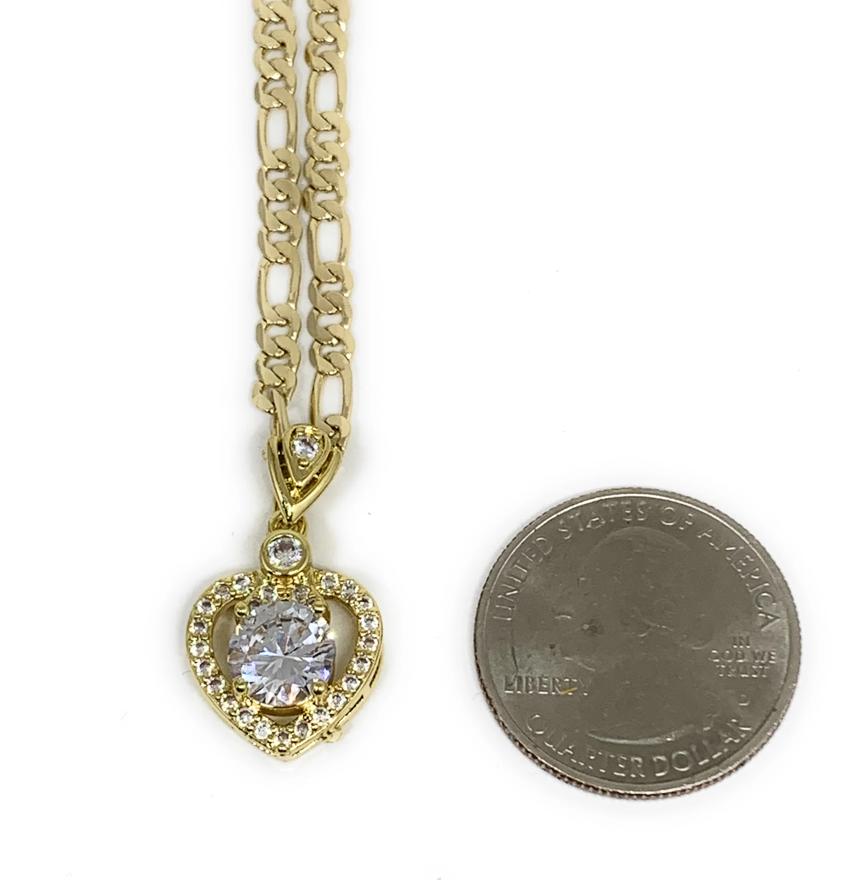 Gold Plated Heart Cubic Zirconia Pendant Necklace Chain 24” - Image 2