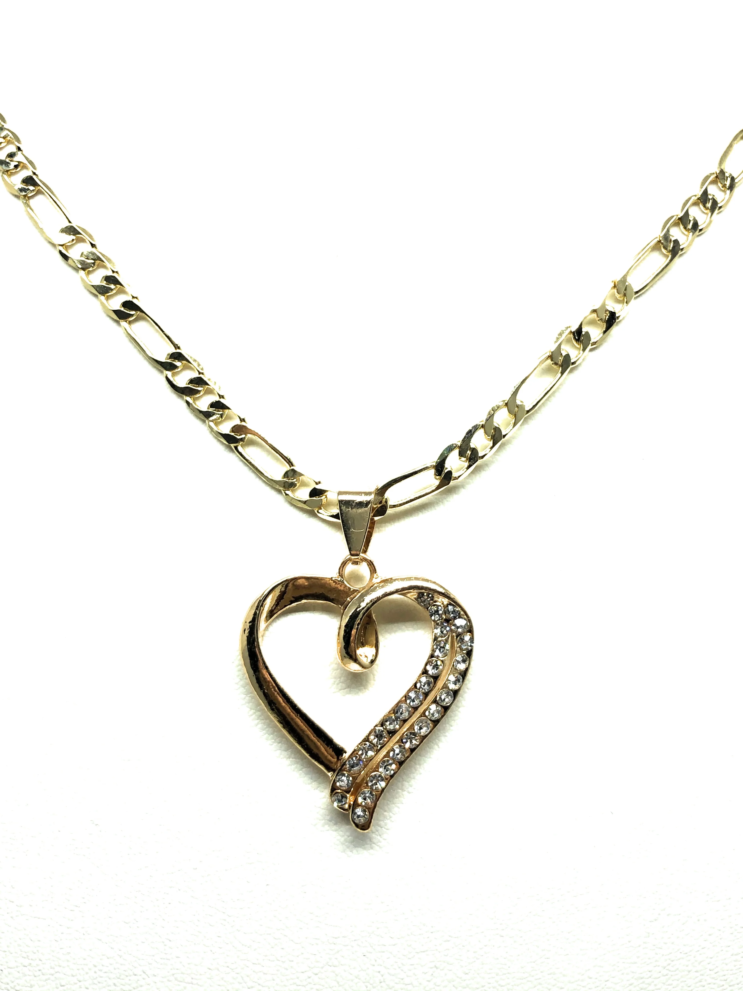 Gold Plated Heart CZ Pendant Necklace Chain 24” Corazon - Image 4