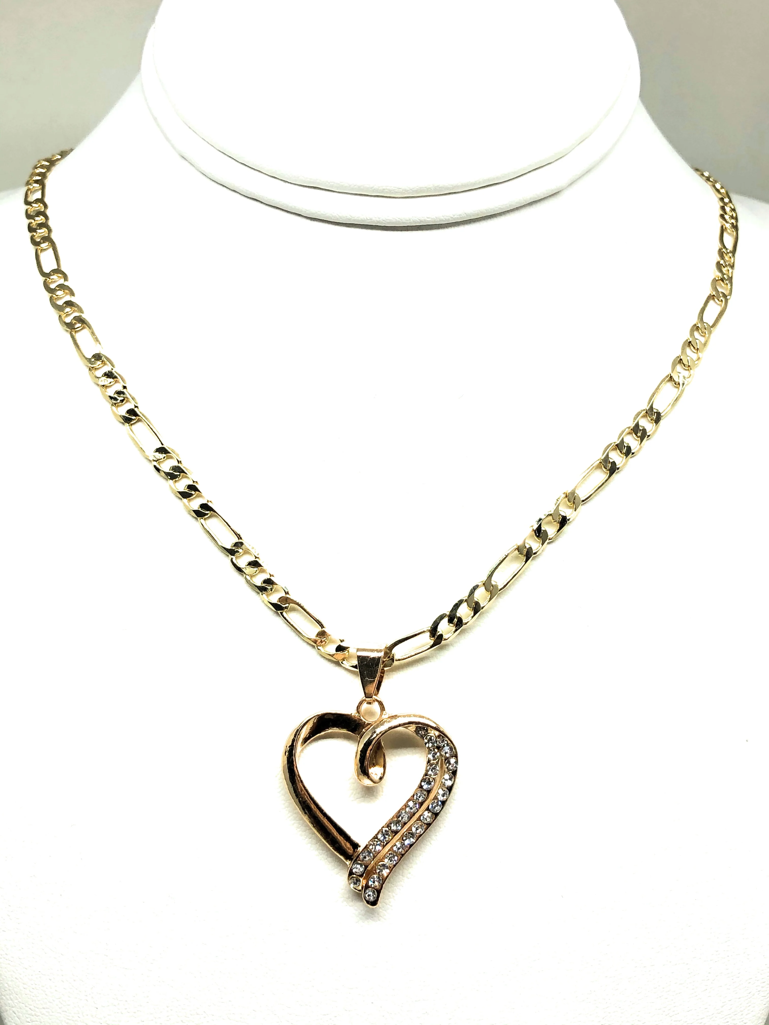 Gold Plated Heart CZ Pendant Necklace Chain 24” Corazon - Image 5