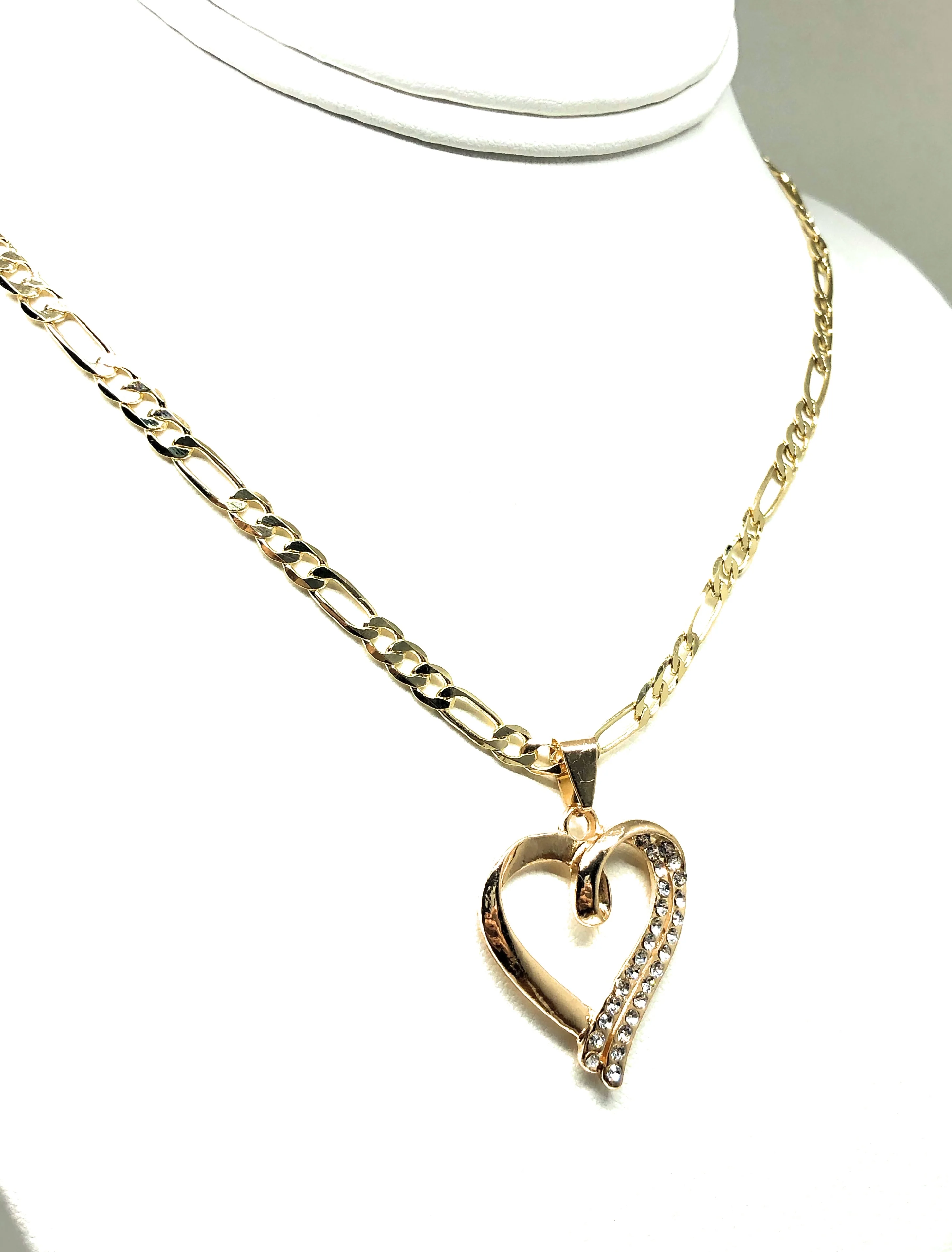 Gold Plated Heart CZ Pendant Necklace Chain 24” Corazon - Image 6