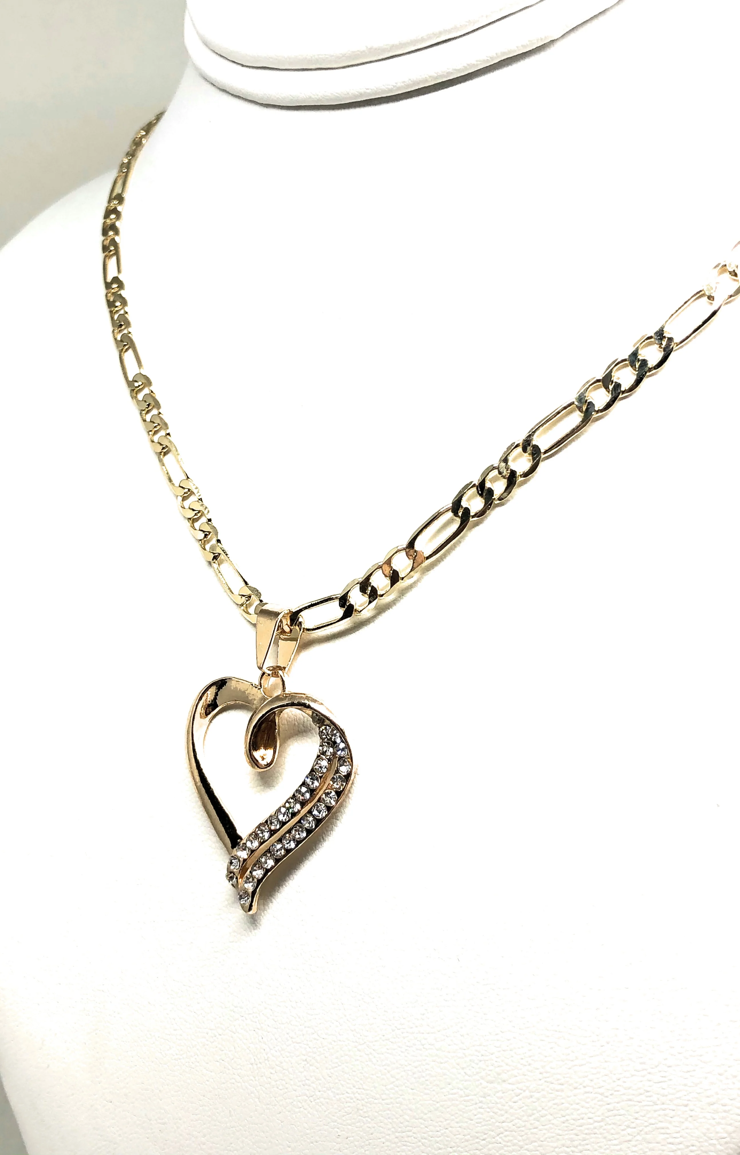 Gold Plated Heart CZ Pendant Necklace Chain 24” Corazon - Image 7