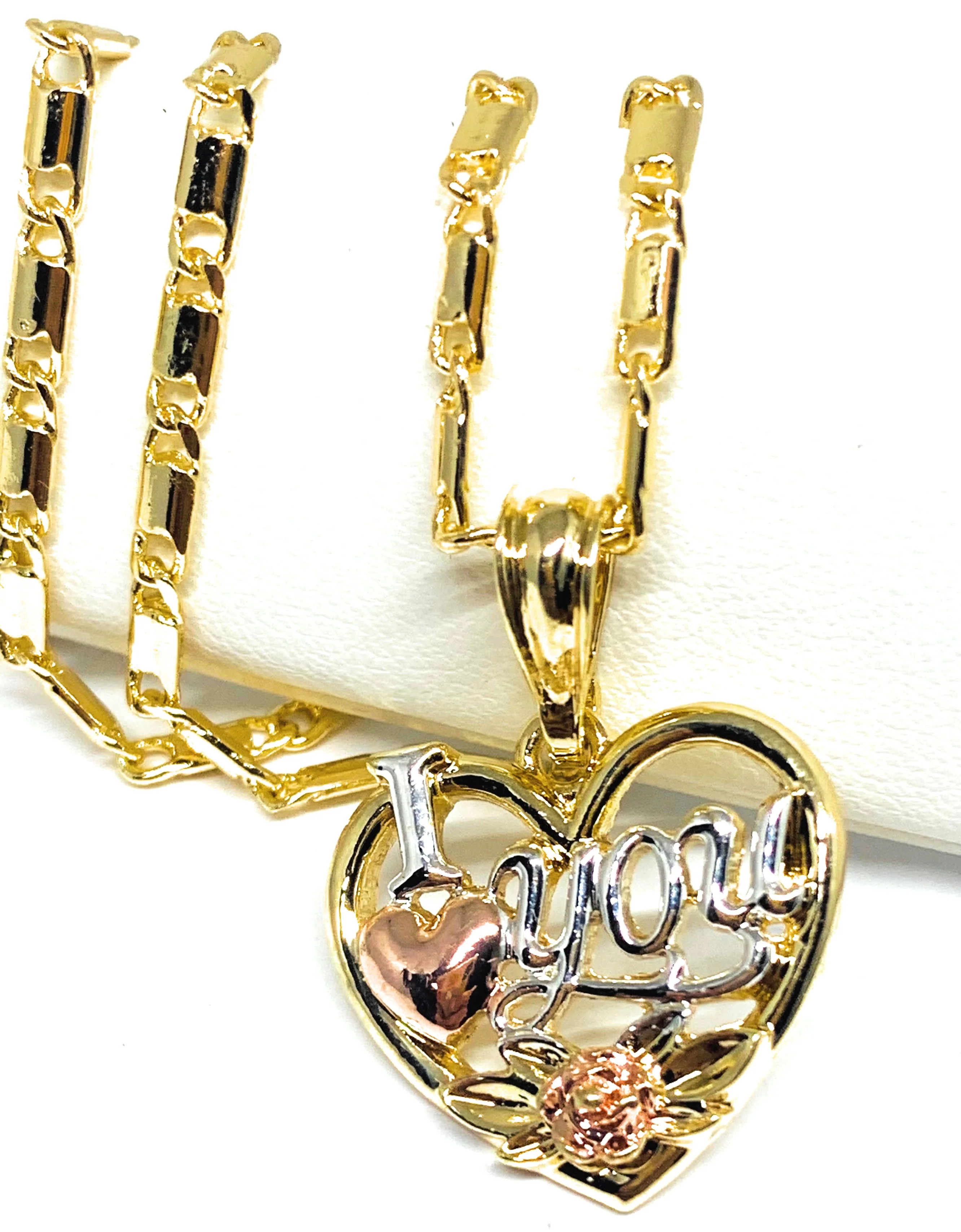 Gold Plated Heart "I Love you" Rose Pendant Necklace Chain 24” Corazón Medalla
