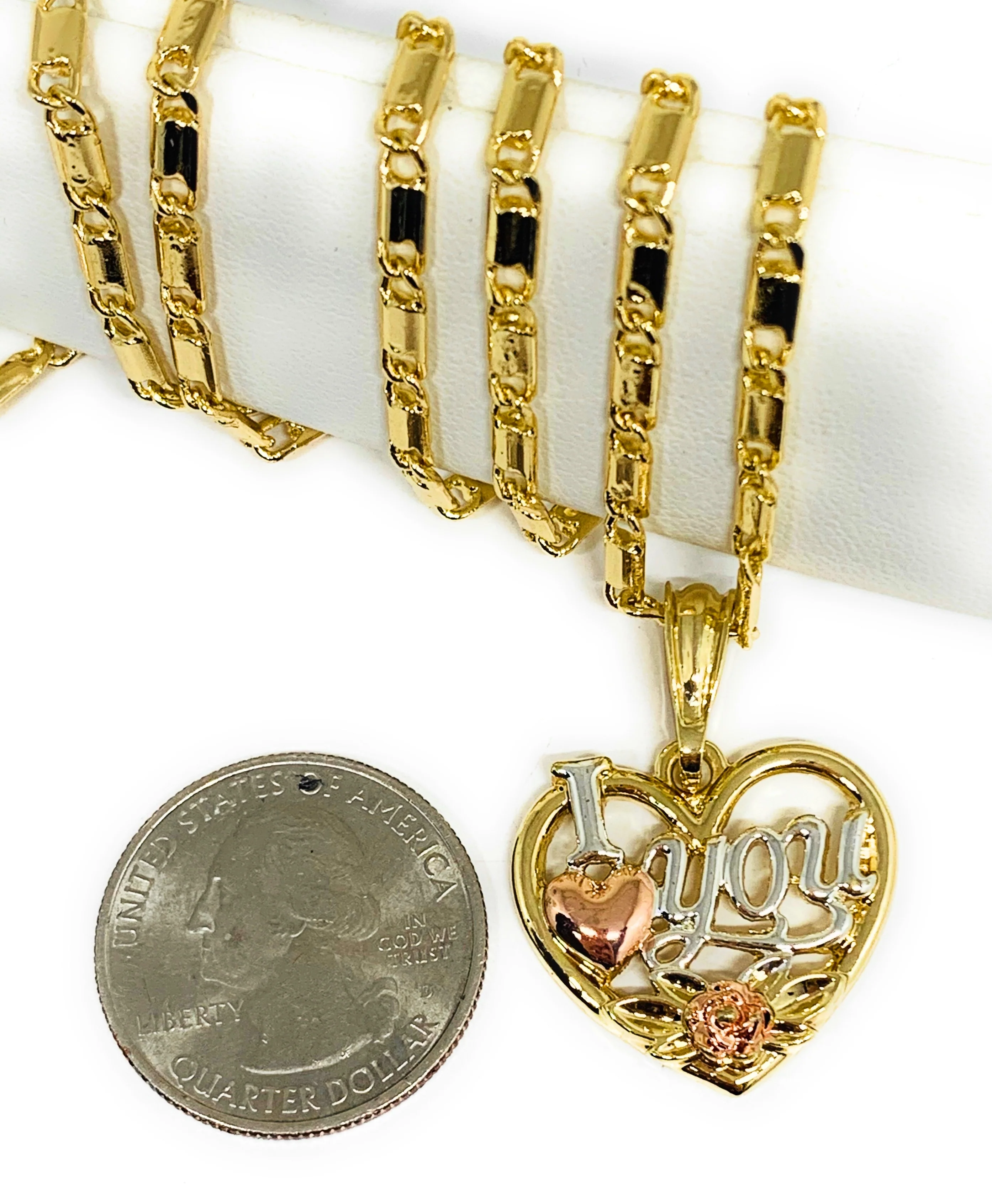 Gold Plated Heart "I Love you" Rose Pendant Necklace Chain 24” Corazón Medalla - Image 2