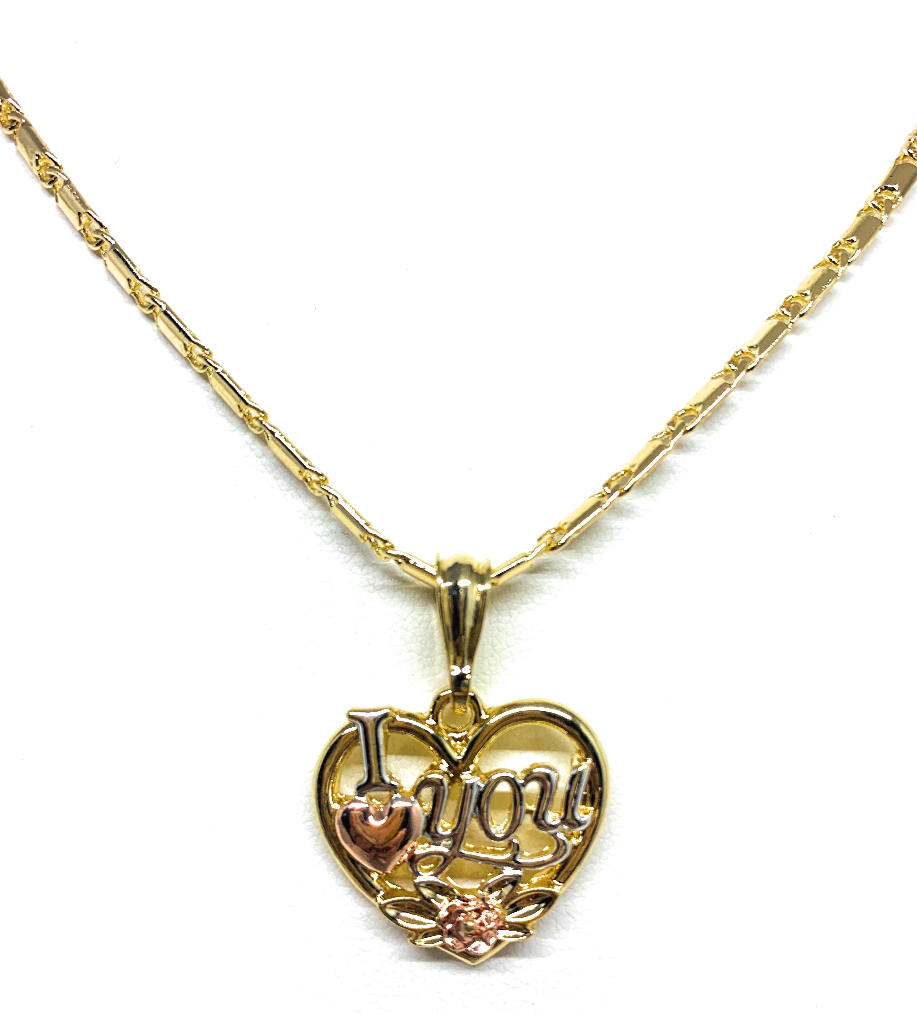 Gold Plated Heart "I Love you" Rose Pendant Necklace Chain 24” Corazón Medalla - Image 4
