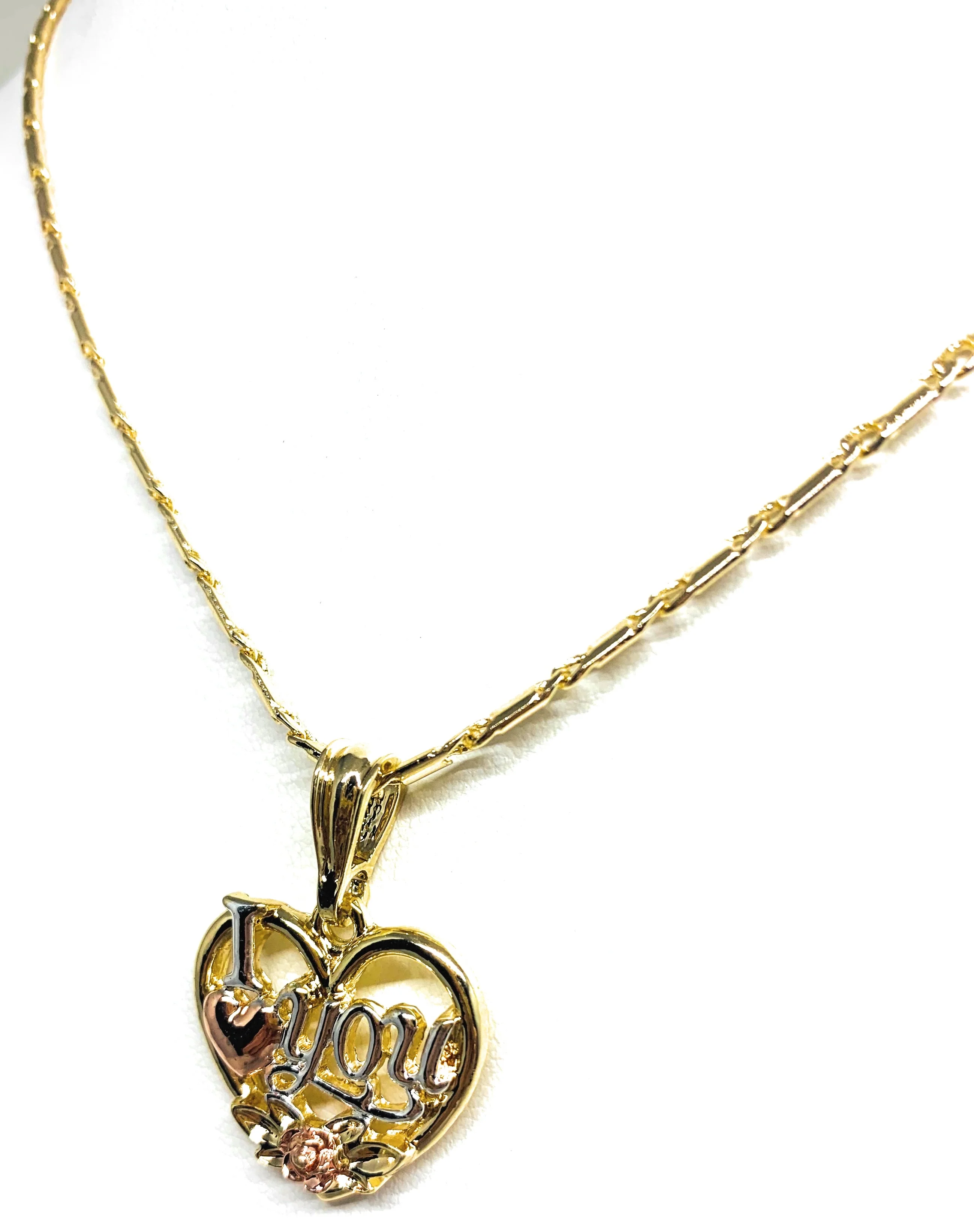Gold Plated Heart "I Love you" Rose Pendant Necklace Chain 24” Corazón Medalla - Image 5