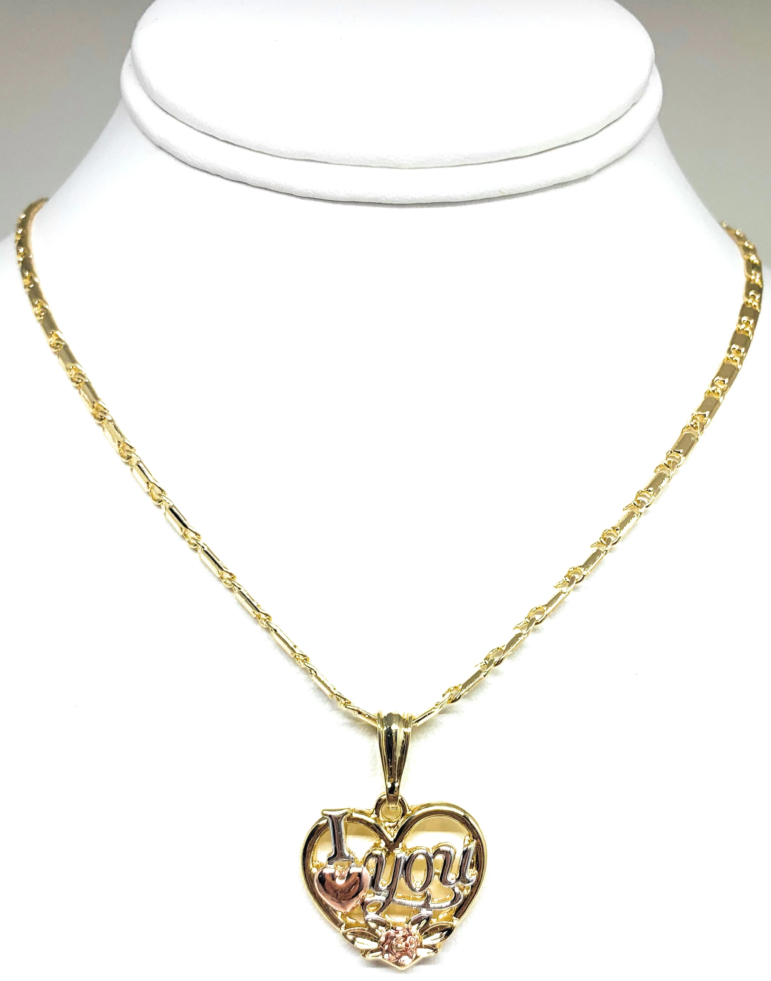 Gold Plated Heart "I Love you" Rose Pendant Necklace Chain 24” Corazón Medalla - Image 6