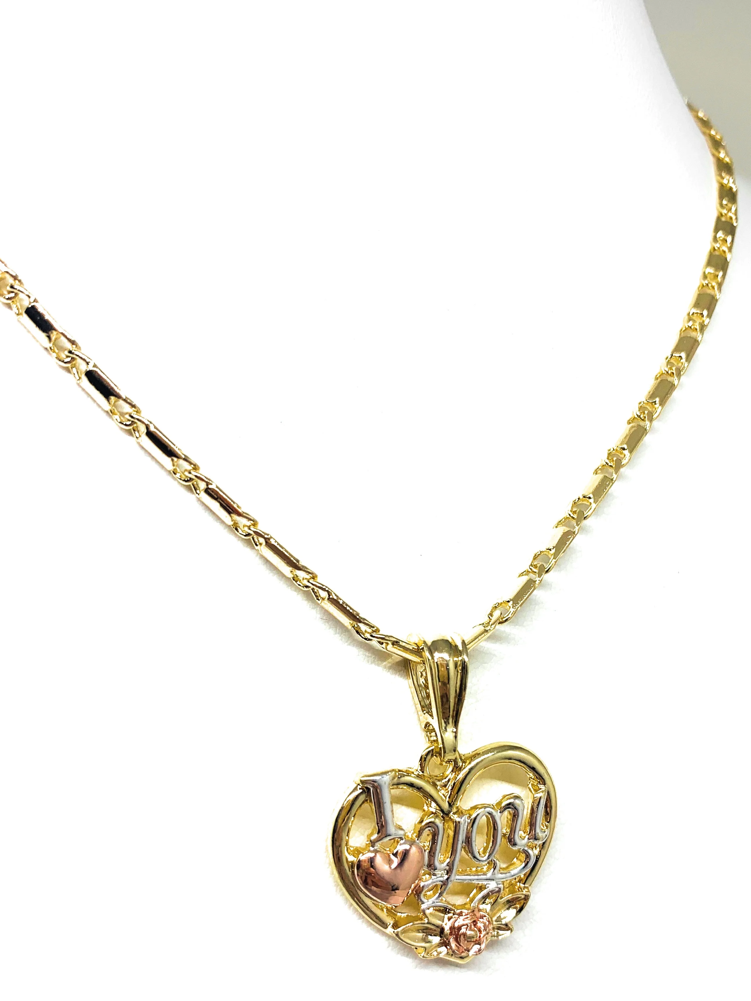 Gold Plated Heart "I Love you" Rose Pendant Necklace Chain 24” Corazón Medalla - Image 7