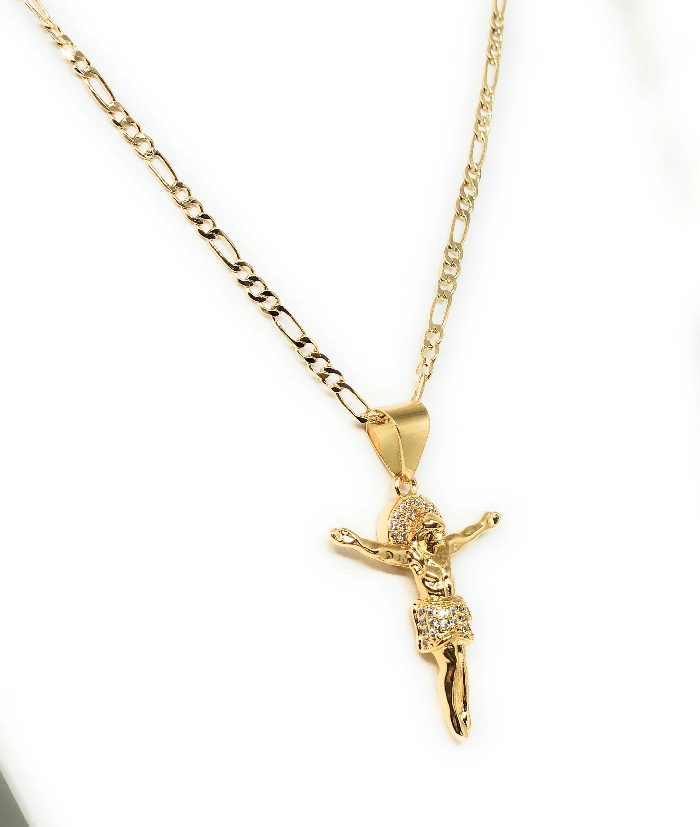 Gold Plated Iced Out CZ JESUS BODY Pendant 24" FIGARO Chain - Image 3