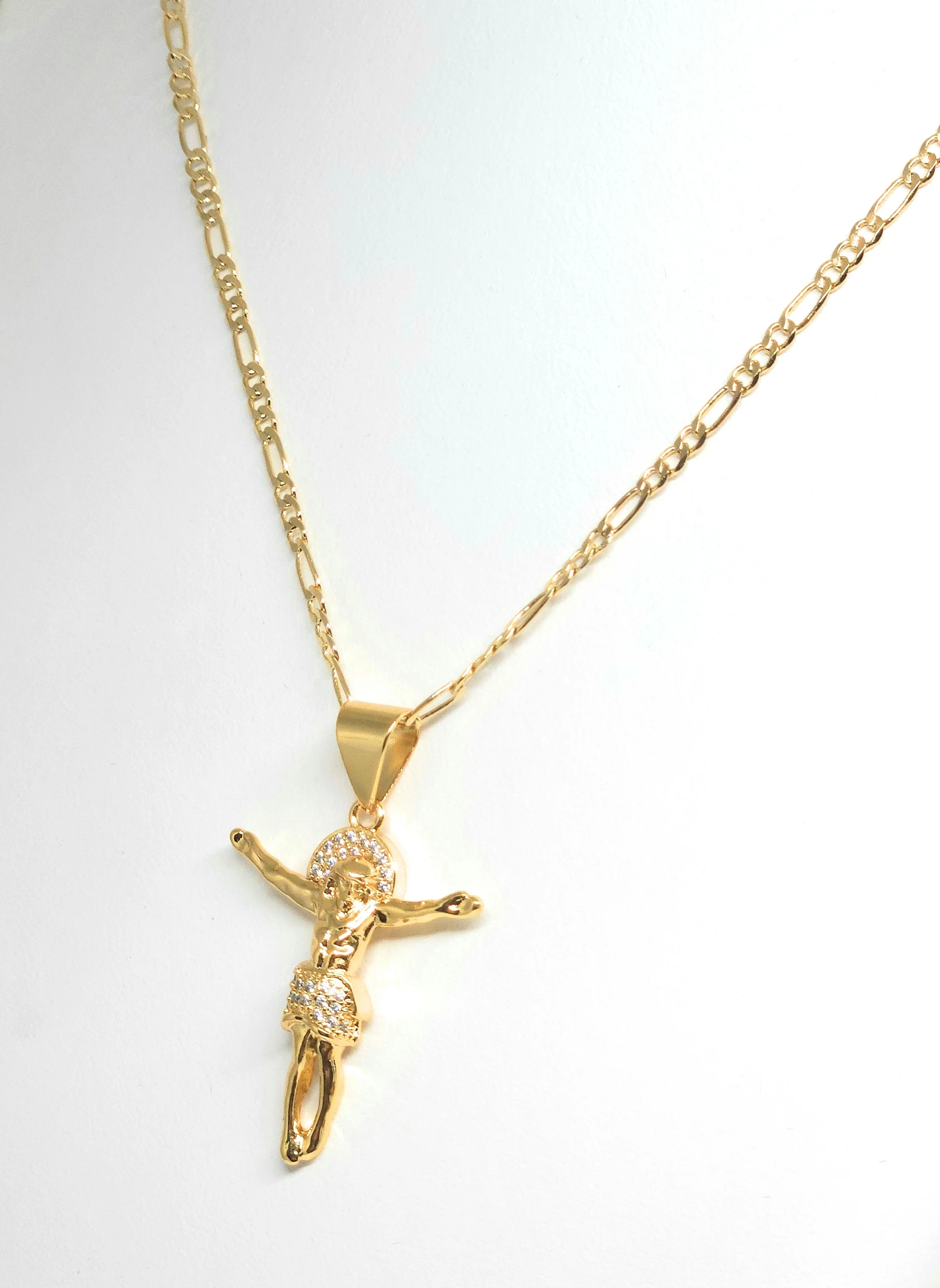 Gold Plated Iced Out CZ JESUS BODY Pendant 24" FIGARO Chain - Image 4