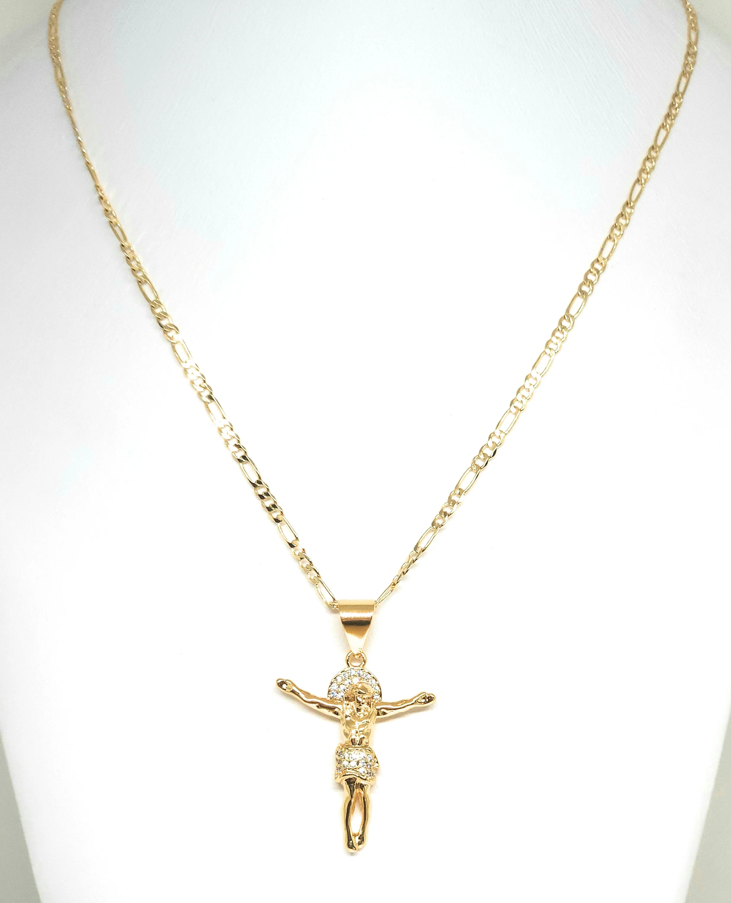 Gold Plated Iced Out CZ JESUS BODY Pendant 24" FIGARO Chain - Image 5