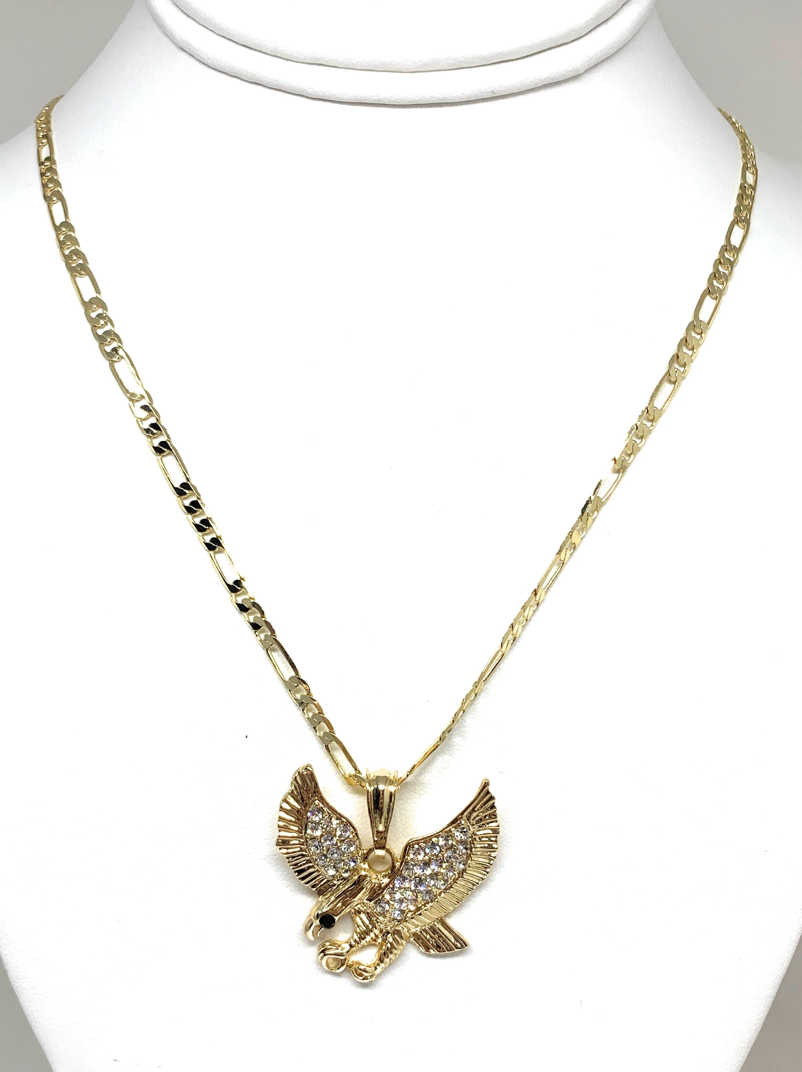 Gold Plated Iced Out Eagle Pendant Necklace Figaro 26" Aguila Oro Laminado - Image 3