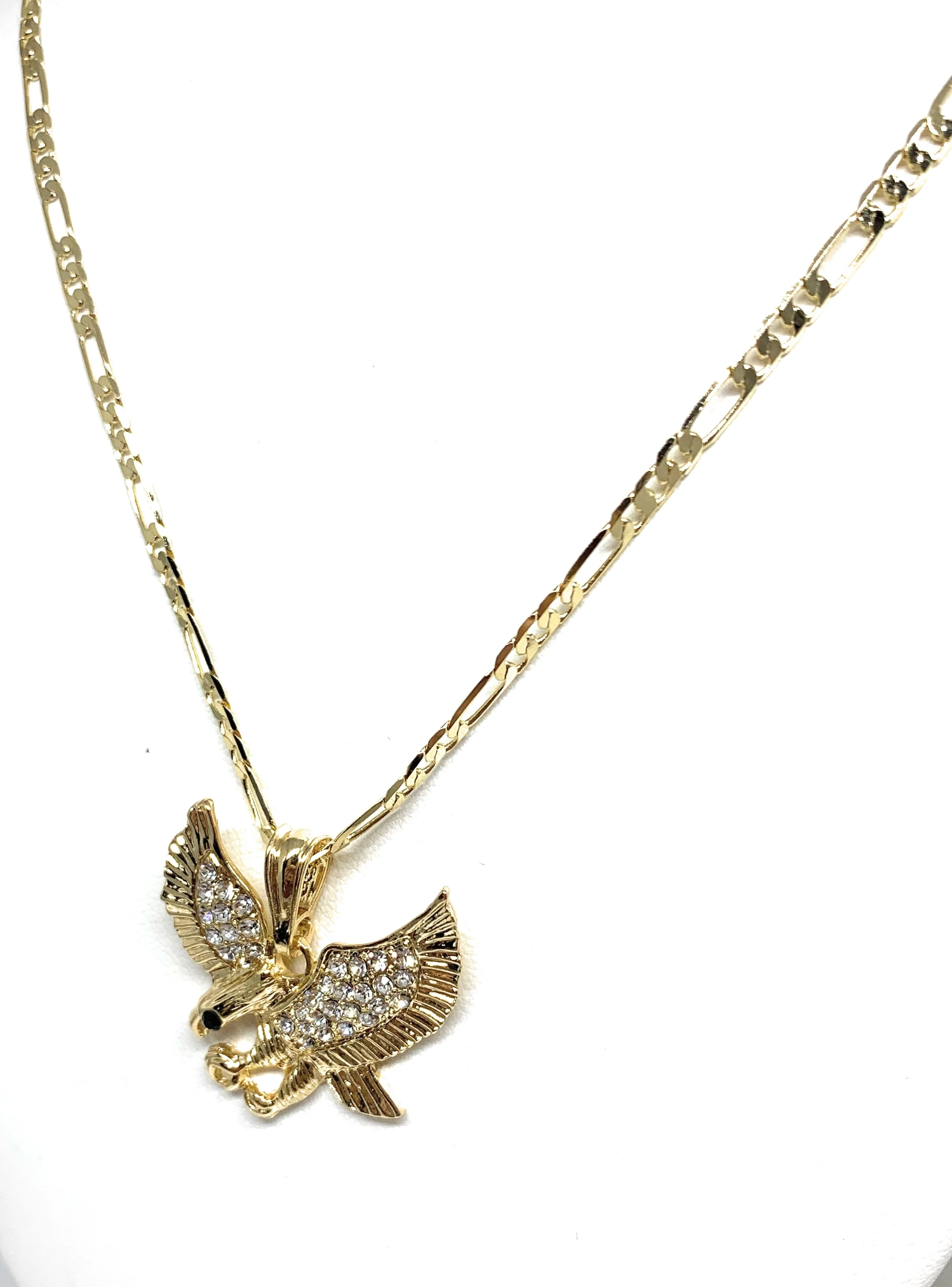 Gold Plated Iced Out Eagle Pendant Necklace Figaro 26" Aguila Oro Laminado - Image 5