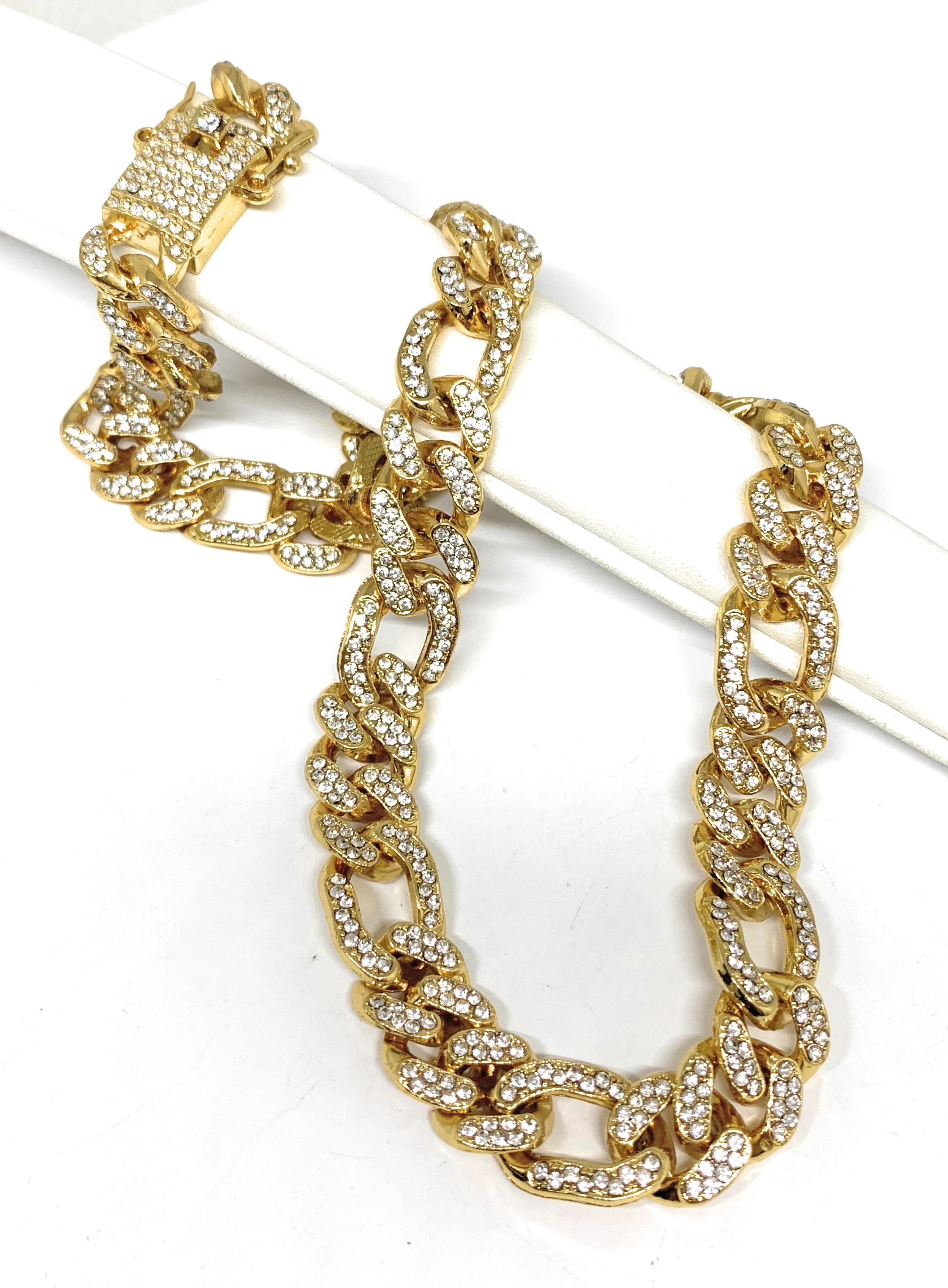 Gold Plated ICED OUT FIGARO CZ CHAIN 18-28" 14mm