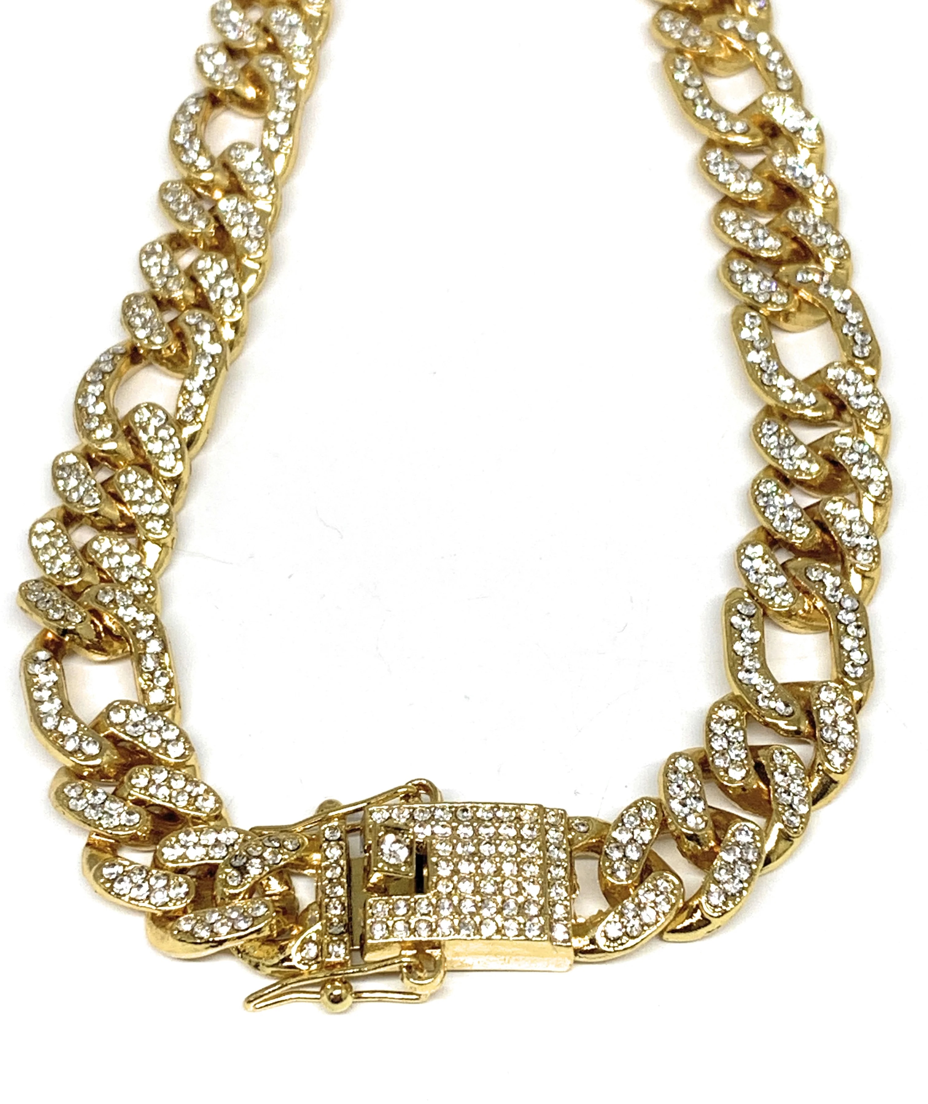 Gold Plated ICED OUT FIGARO CZ CHAIN 18-28" 14mm - Image 2