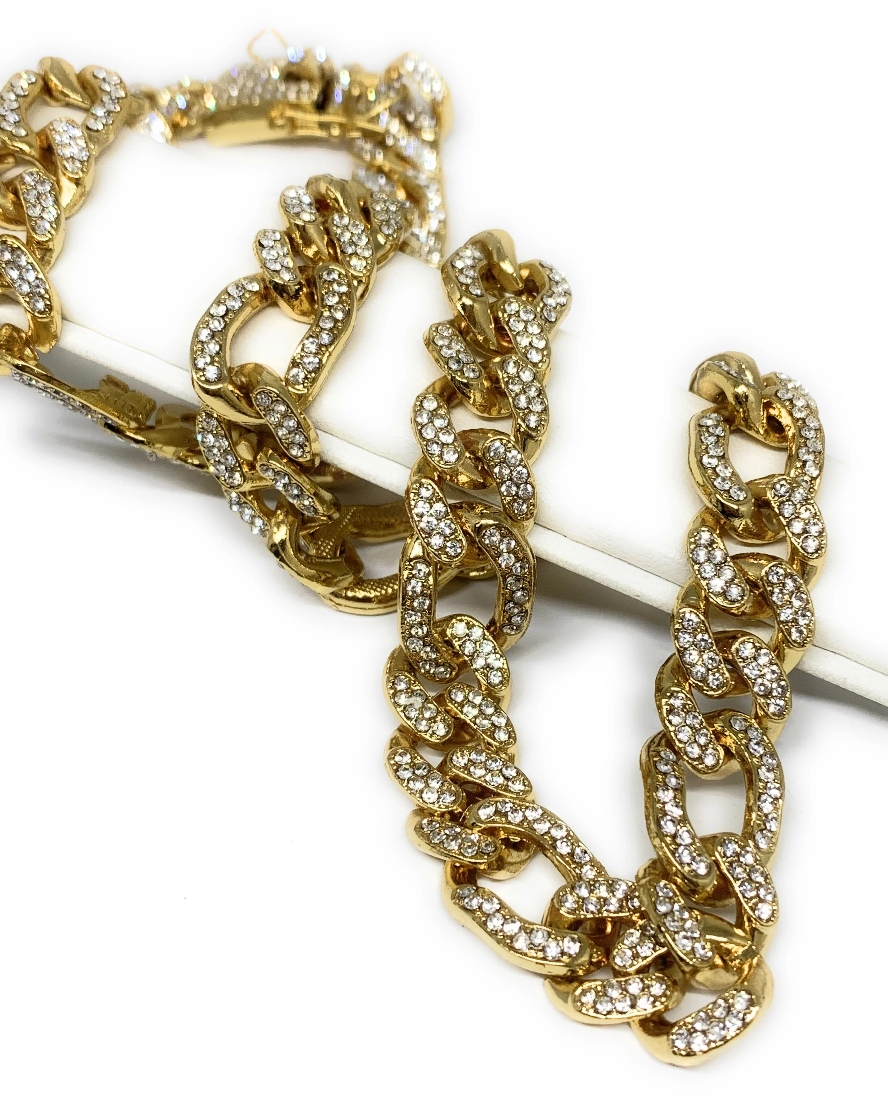Gold Plated ICED OUT FIGARO CZ CHAIN 18-28" 14mm - Image 3