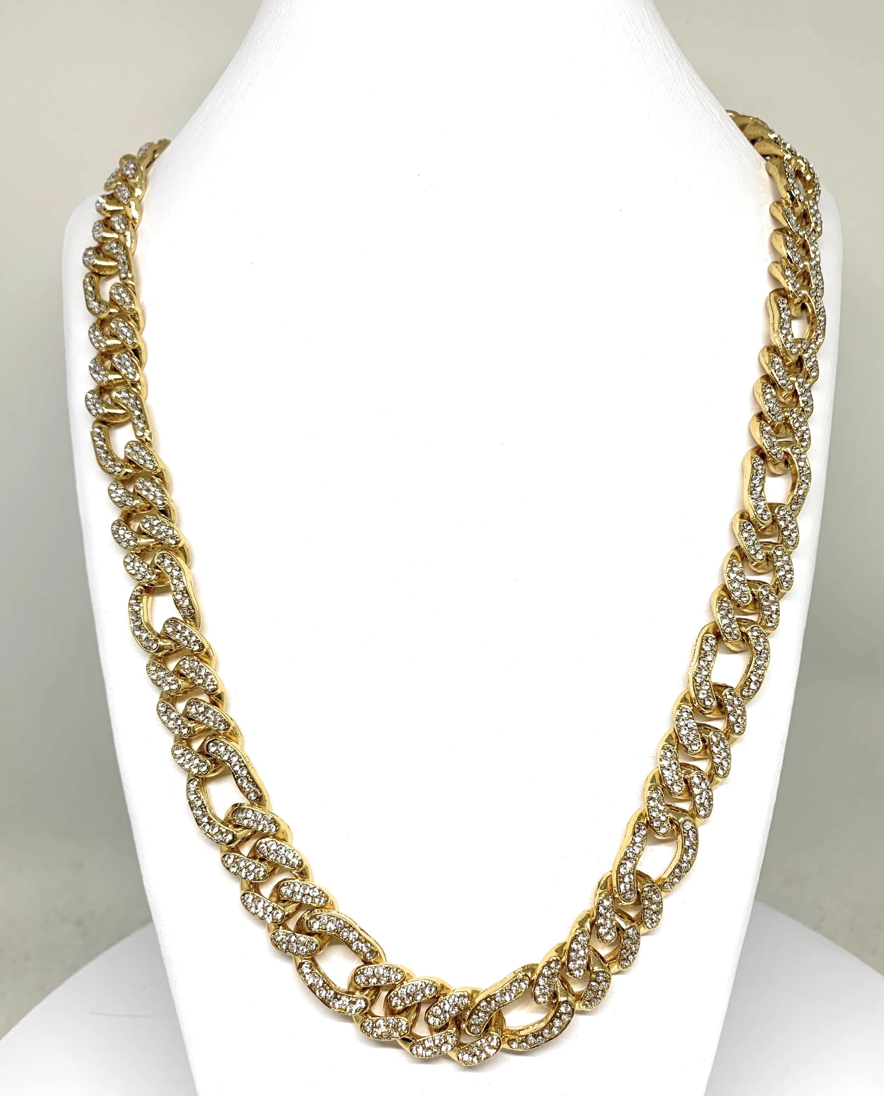 Gold Plated ICED OUT FIGARO CZ CHAIN 18-28" 14mm - Image 5