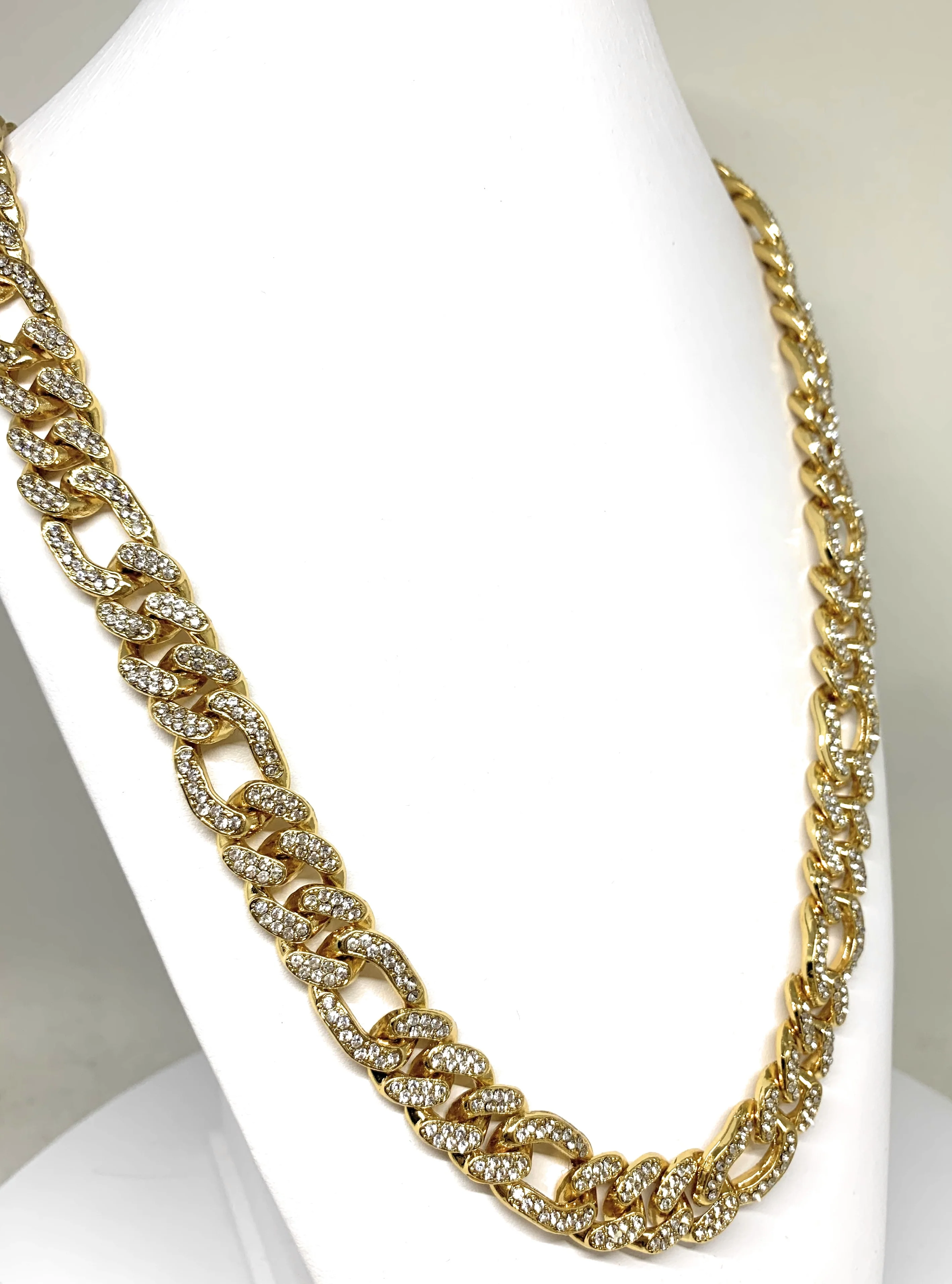 Gold Plated ICED OUT FIGARO CZ CHAIN 18-28" 14mm - Image 6