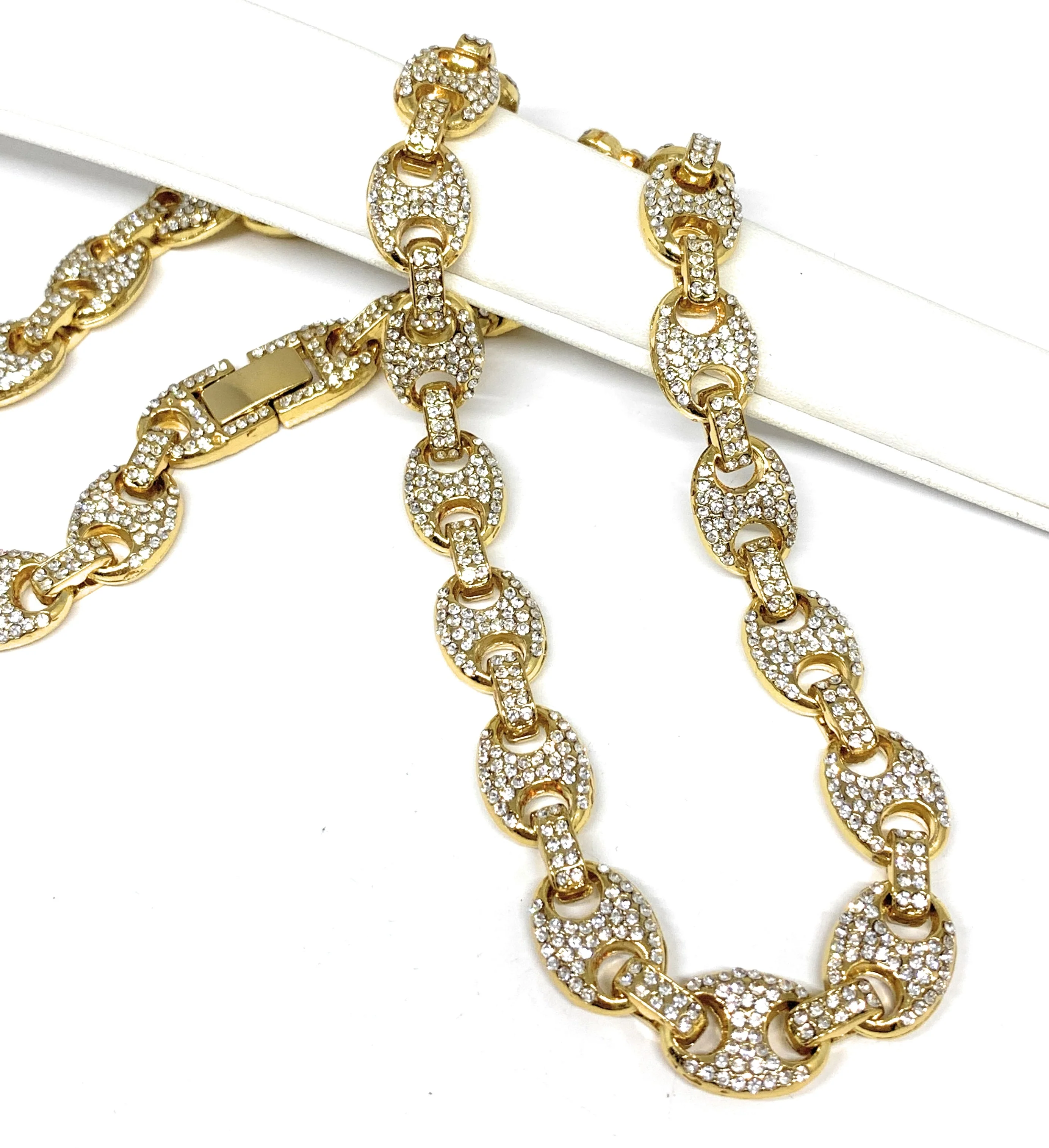 Gold Plated ICED OUT MARINER CZ CHAIN 18-28" 13mm