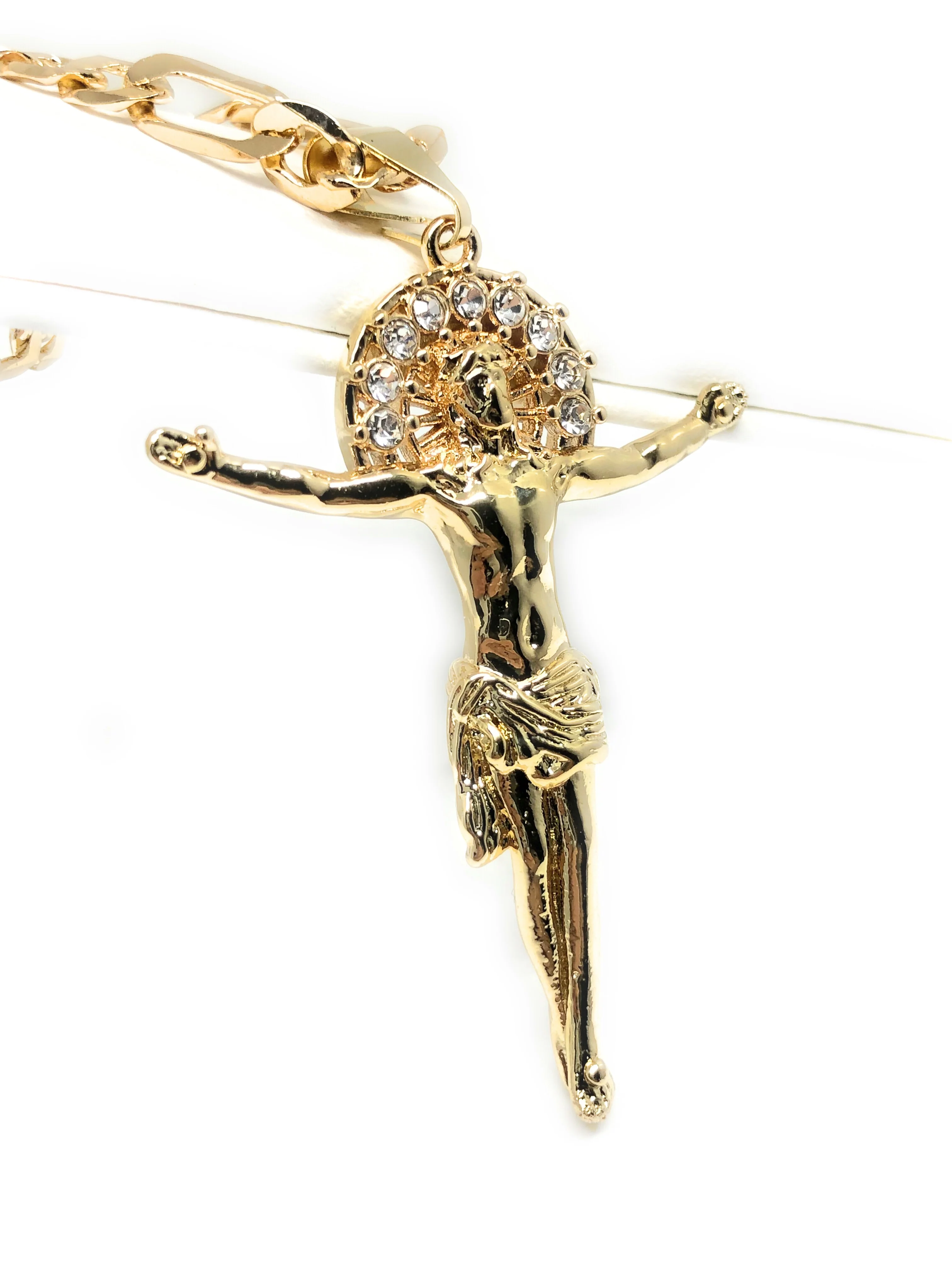 Gold Plated Jesus Christ Cross Pendant Necklace Chain Jesus Cristo Medalla 26”