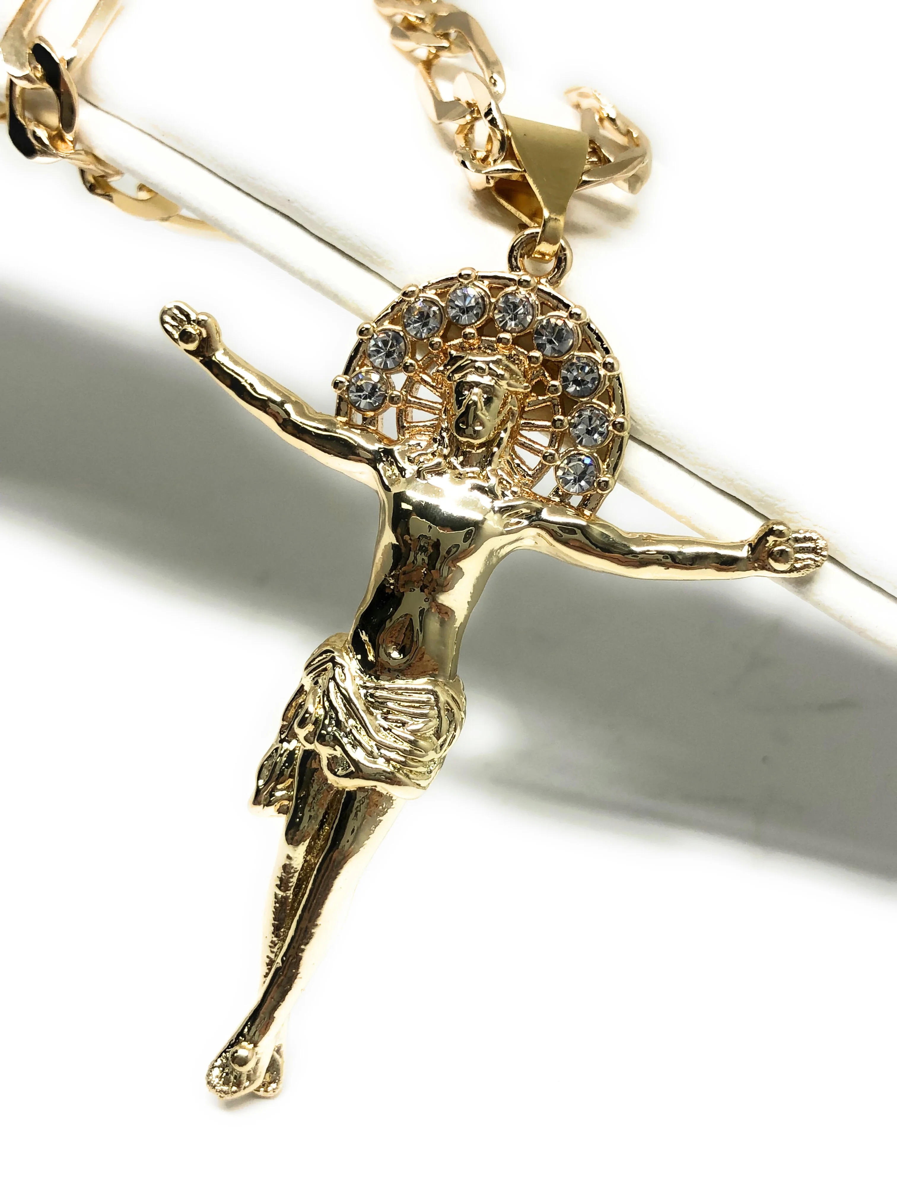 Gold Plated Jesus Christ Cross Pendant Necklace Chain Jesus Cristo Medalla 26” - Image 2