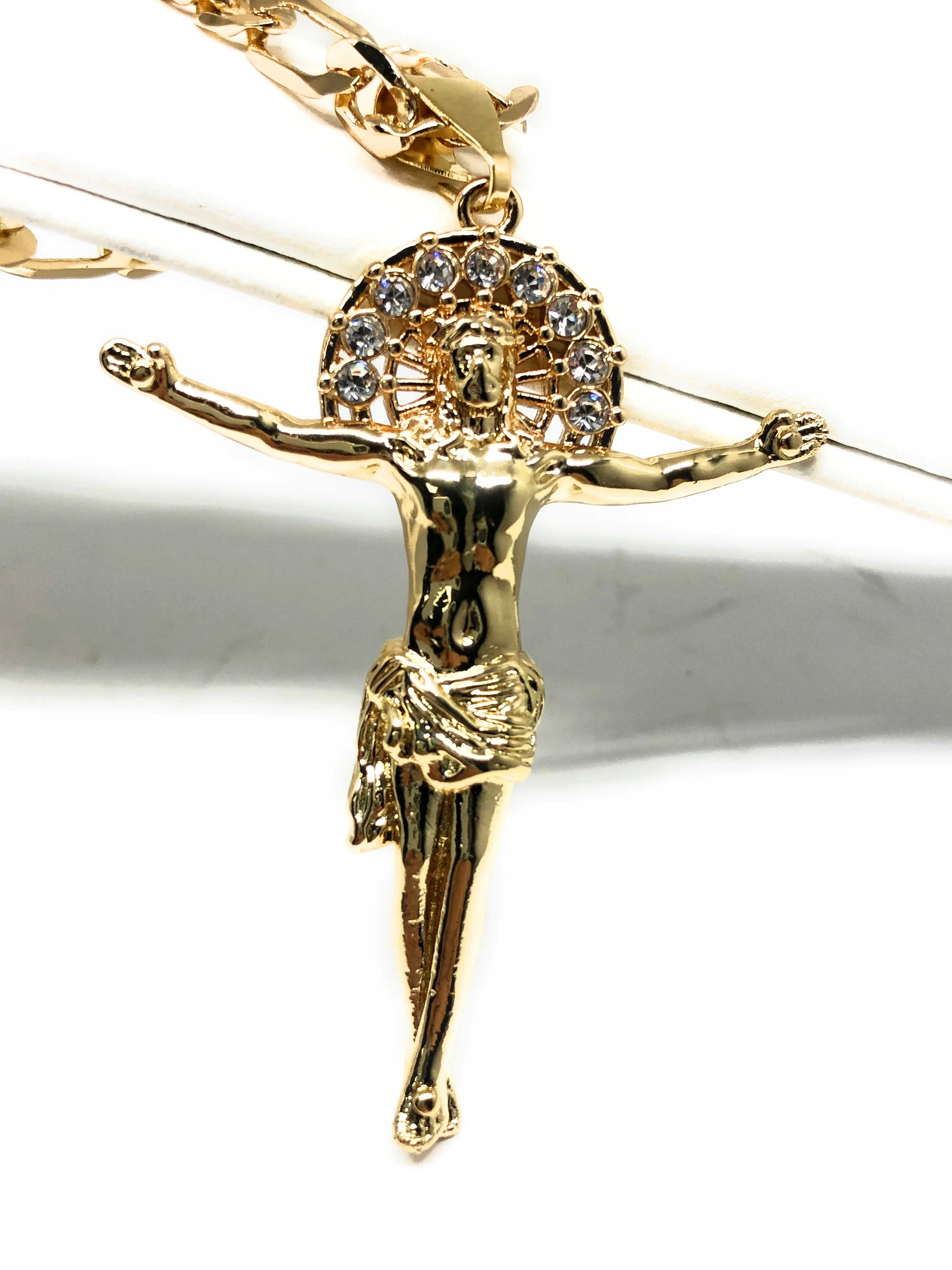 Gold Plated Jesus Christ Cross Pendant Necklace Chain Jesus Cristo Medalla 26” - Image 4