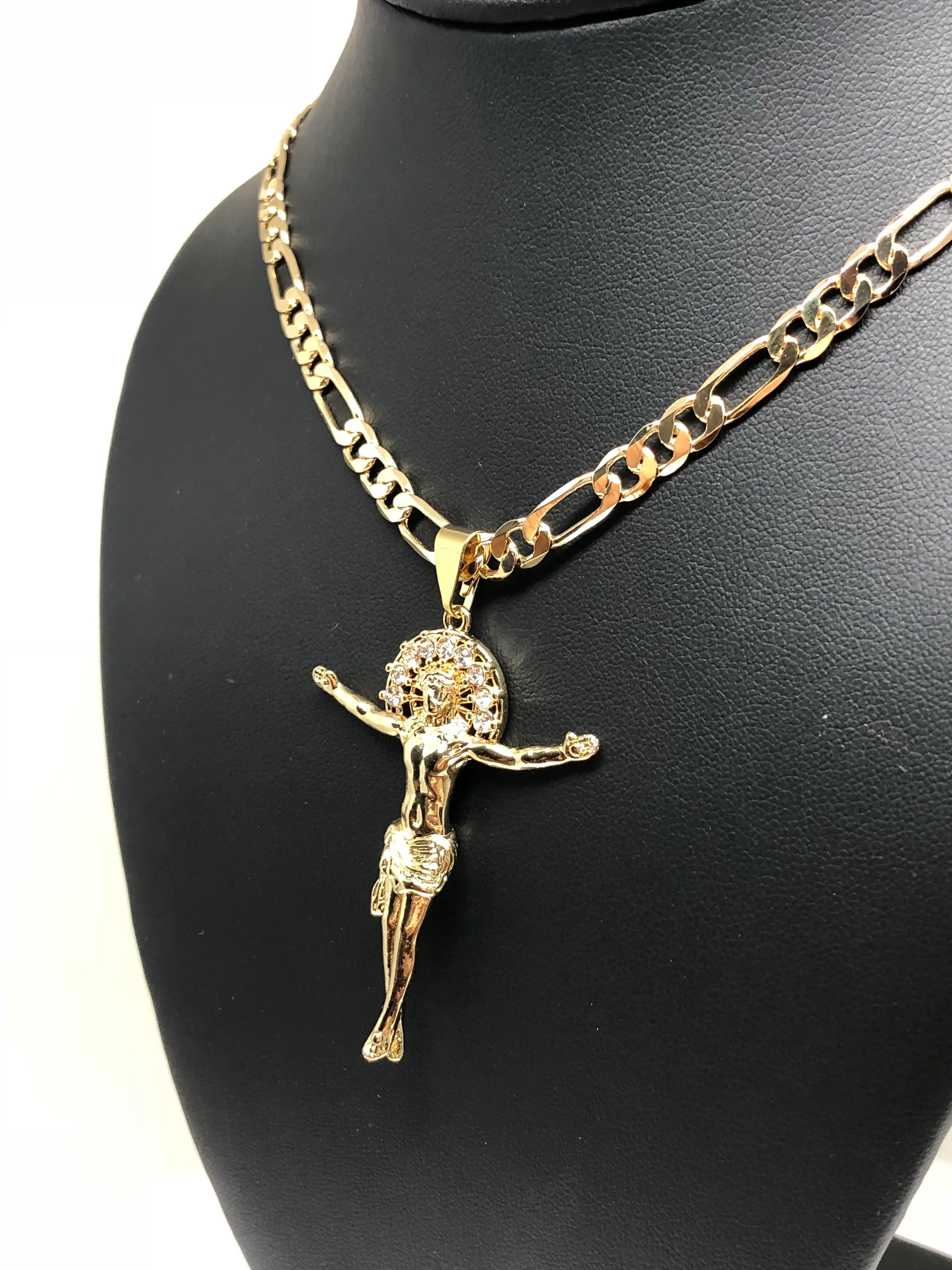 Gold Plated Jesus Christ Cross Pendant Necklace Chain Jesus Cristo Medalla 26” - Image 5