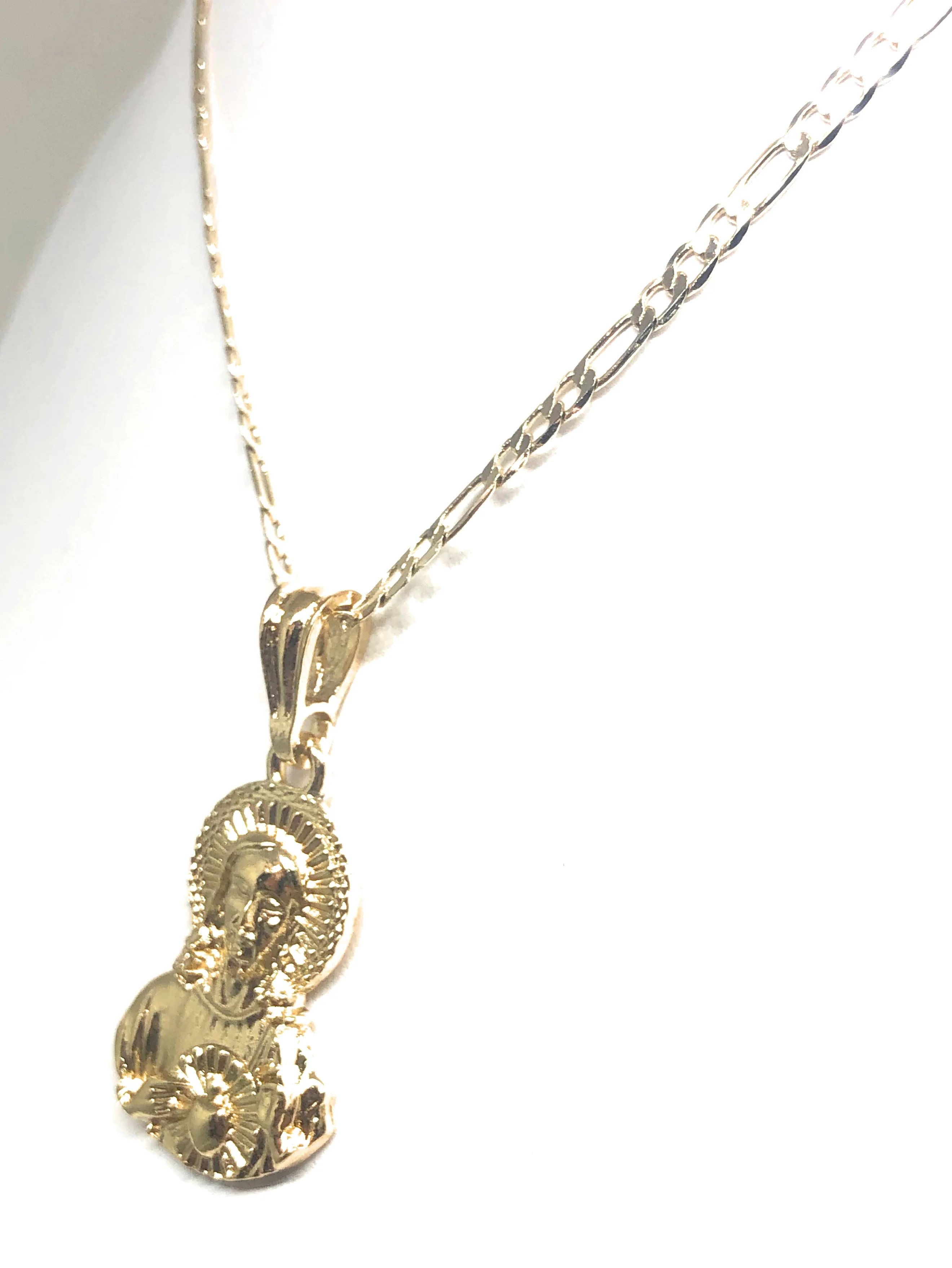 Gold Plated Jesus Sagrado Corazon Image Depiction Pendant 24" Figaro Chain - Image 5