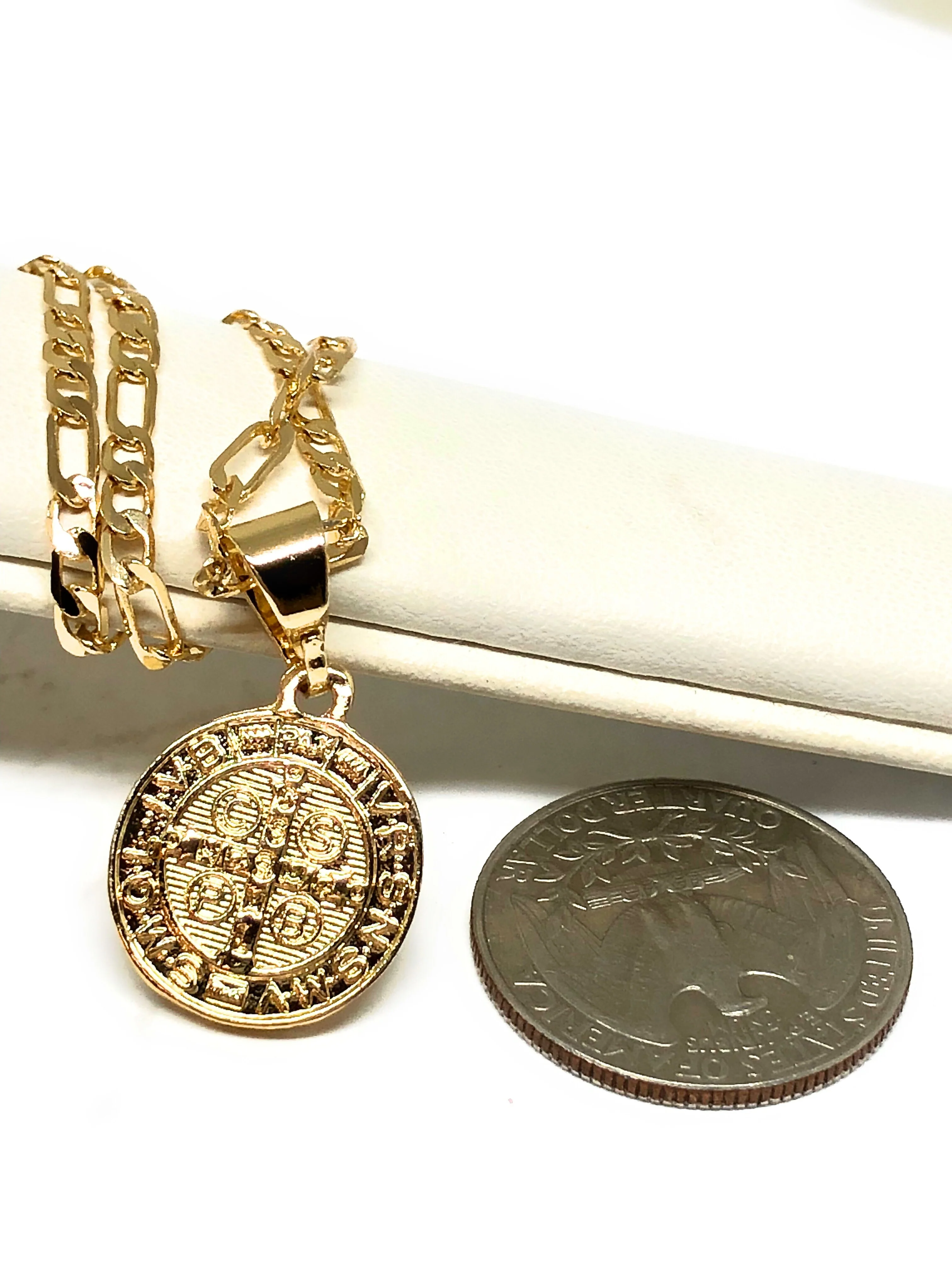Gold Plated Kids San Benito Protection Pendant Necklace Fígaro 18” San Benito Medalla Oro Laminado Para Ninos - Image 3