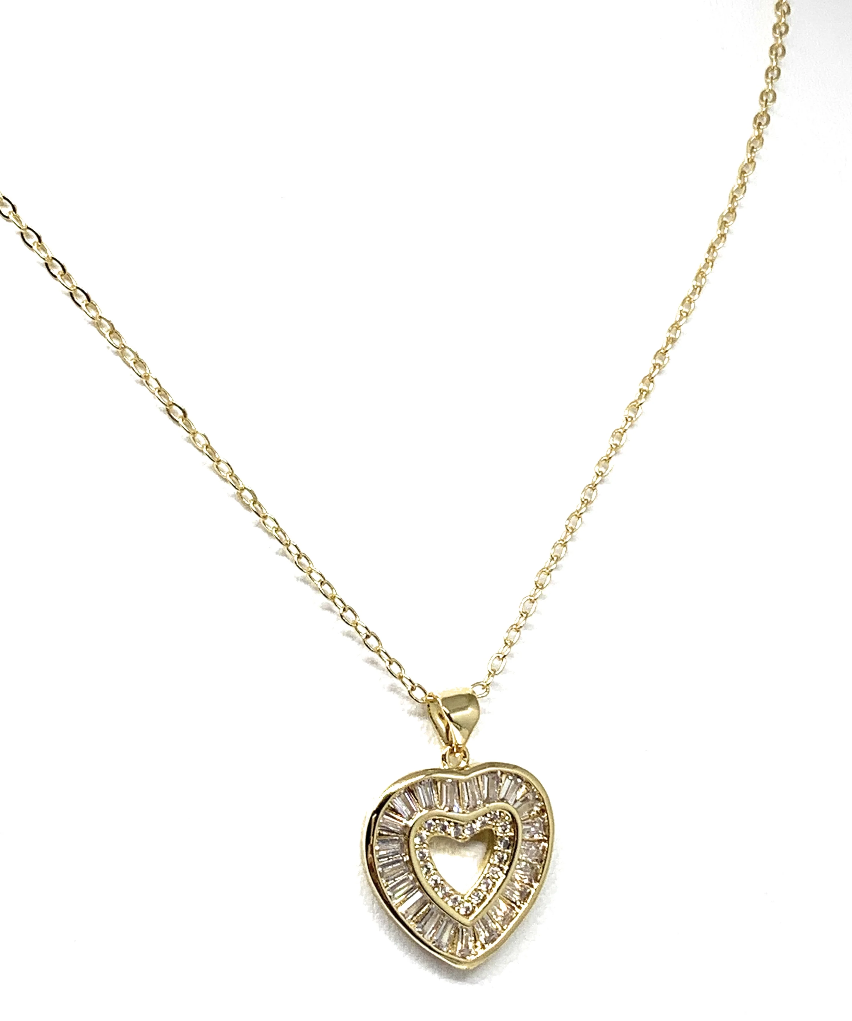 Gold Plated Layered Heart Cubic Zirconia Pendant Necklace Chain 20” - Image 5