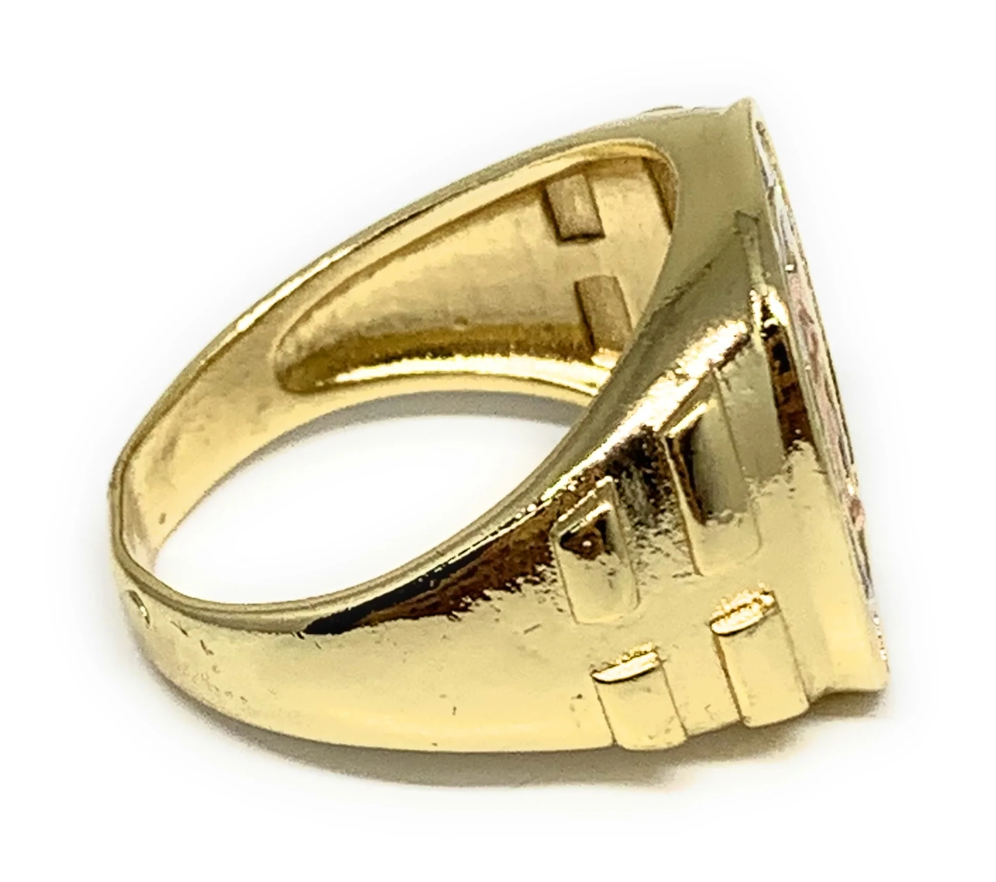 Gold Plated Men's Tri-Color Virgin Mary Horseshoe CZ Ring Virgen De Guadalupe Anillo - Image 2
