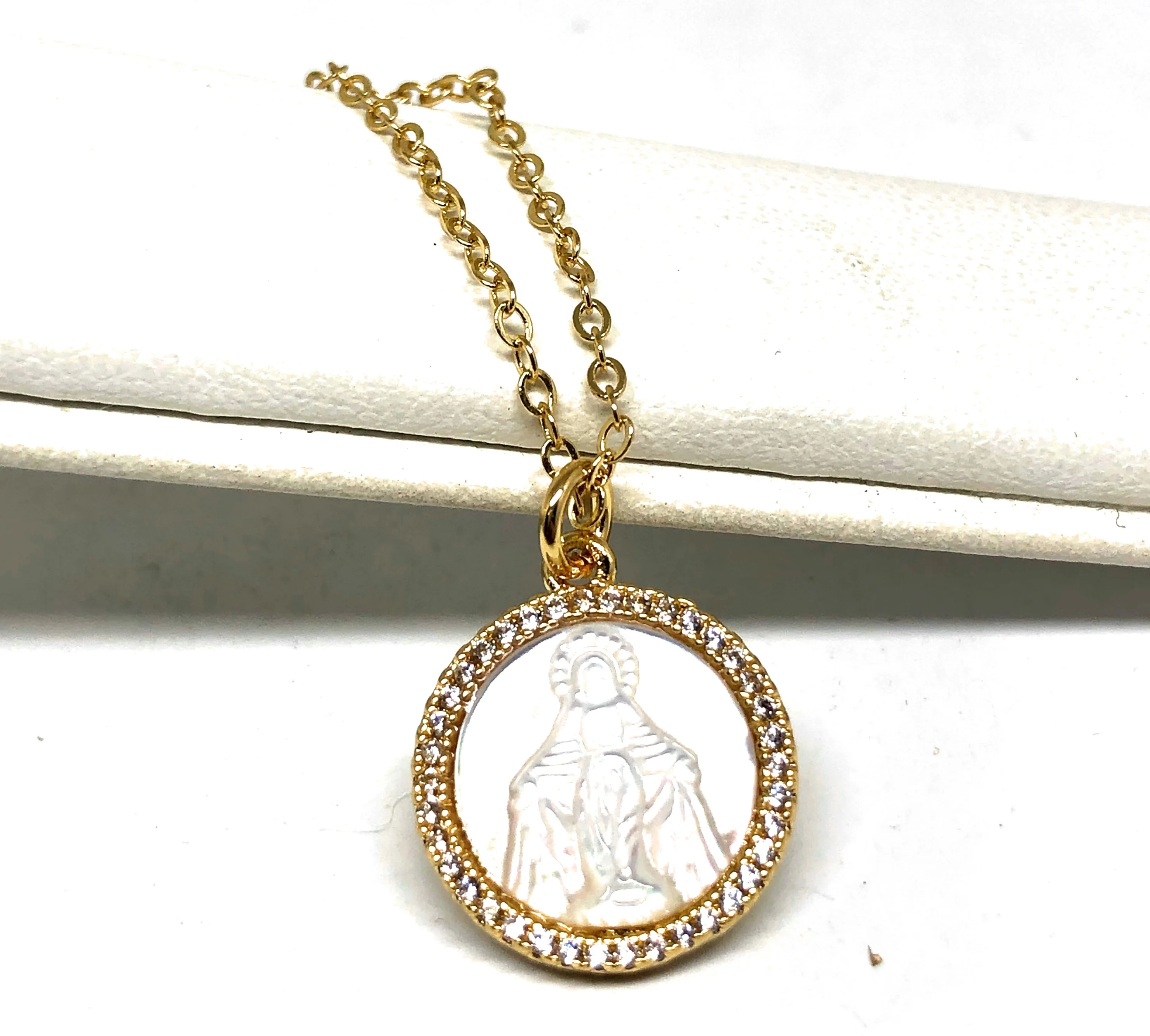 Gold Plated Miraculous Virgin Mary Small Pendant Necklace 20” Virgen Milagrosa - Image 3